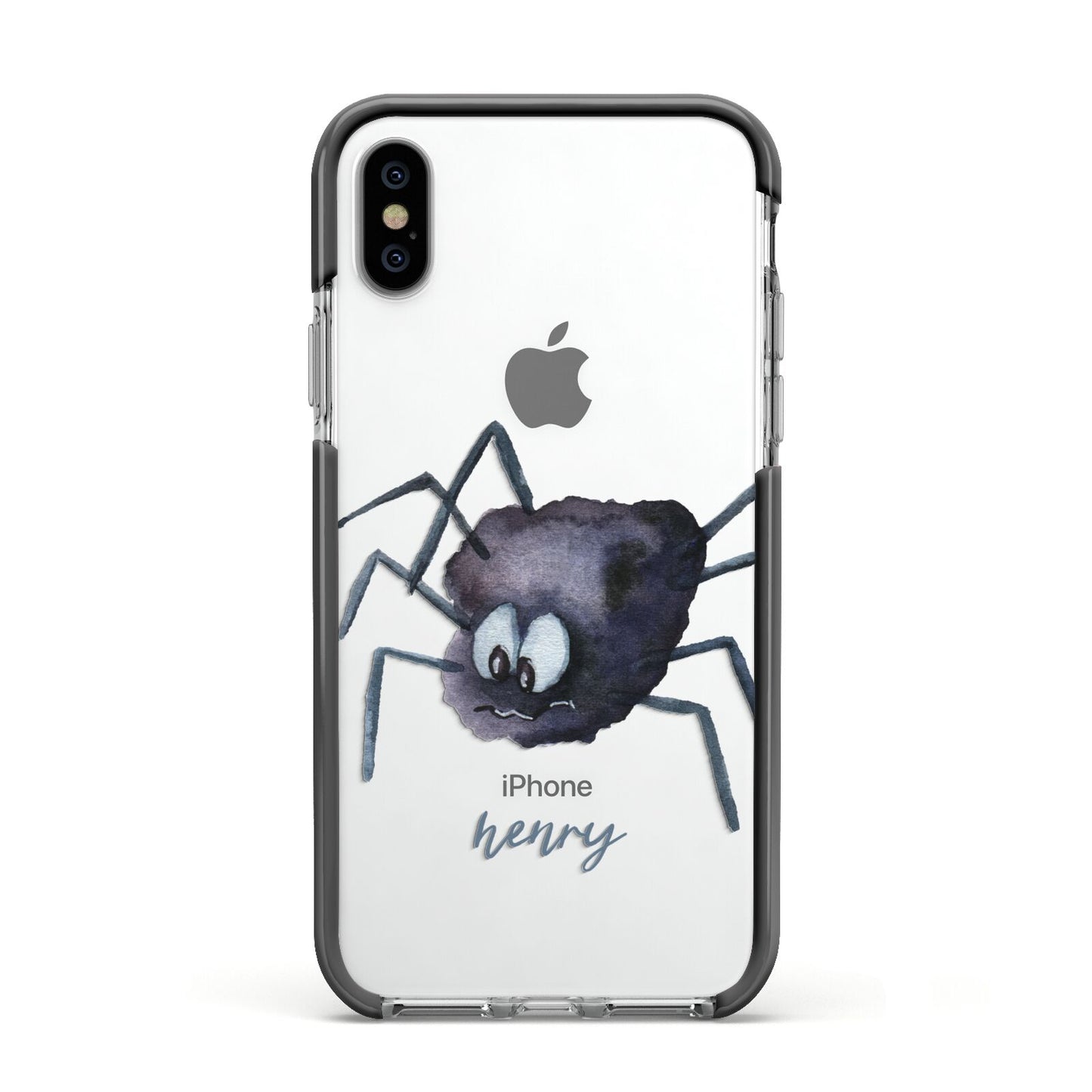 Scared Spider Personalised Apple iPhone Xs Impact Case Black Edge on Silver Phone