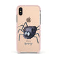 Scared Spider Personalised Apple iPhone Xs Impact Case Pink Edge on Gold Phone