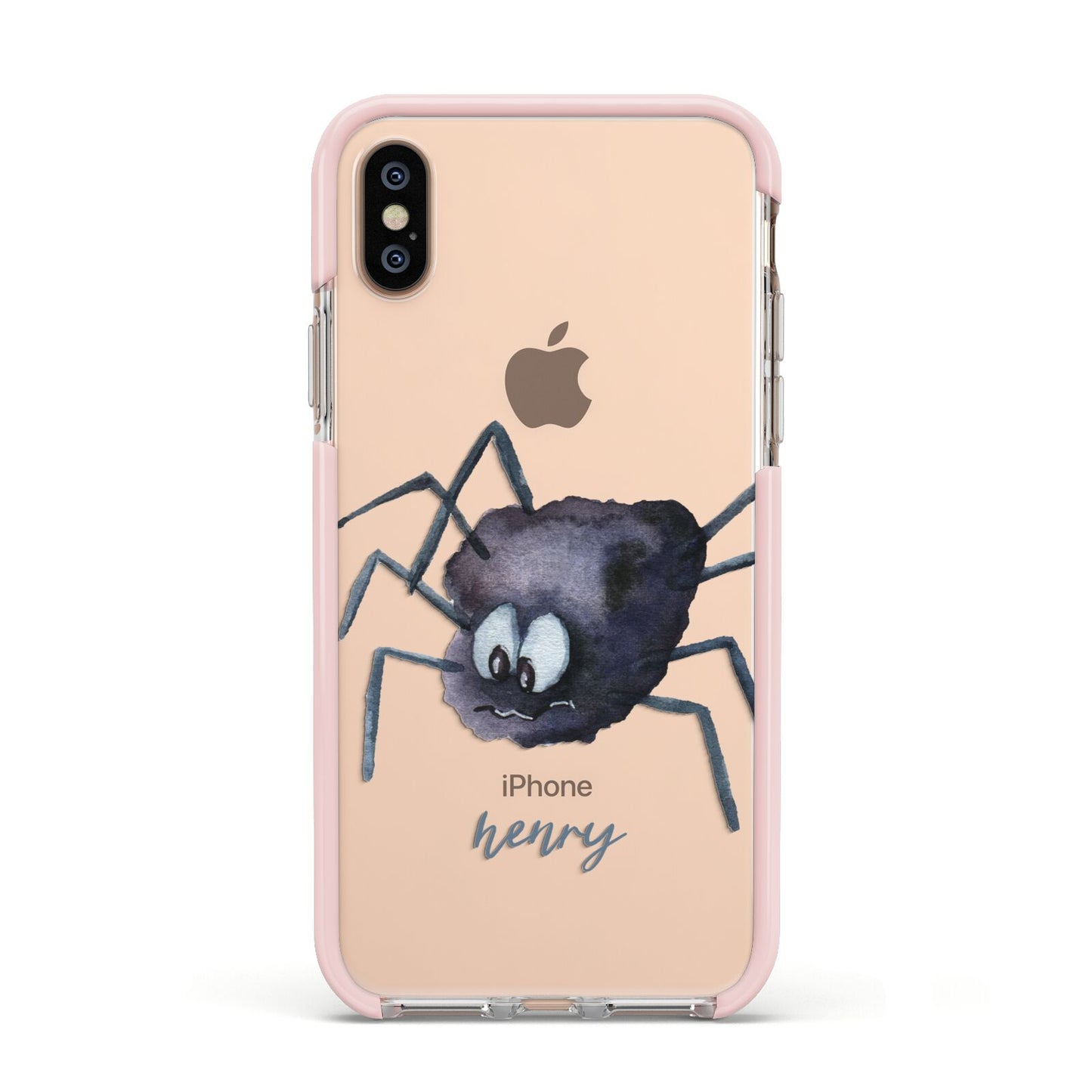 Scared Spider Personalised Apple iPhone Xs Impact Case Pink Edge on Gold Phone