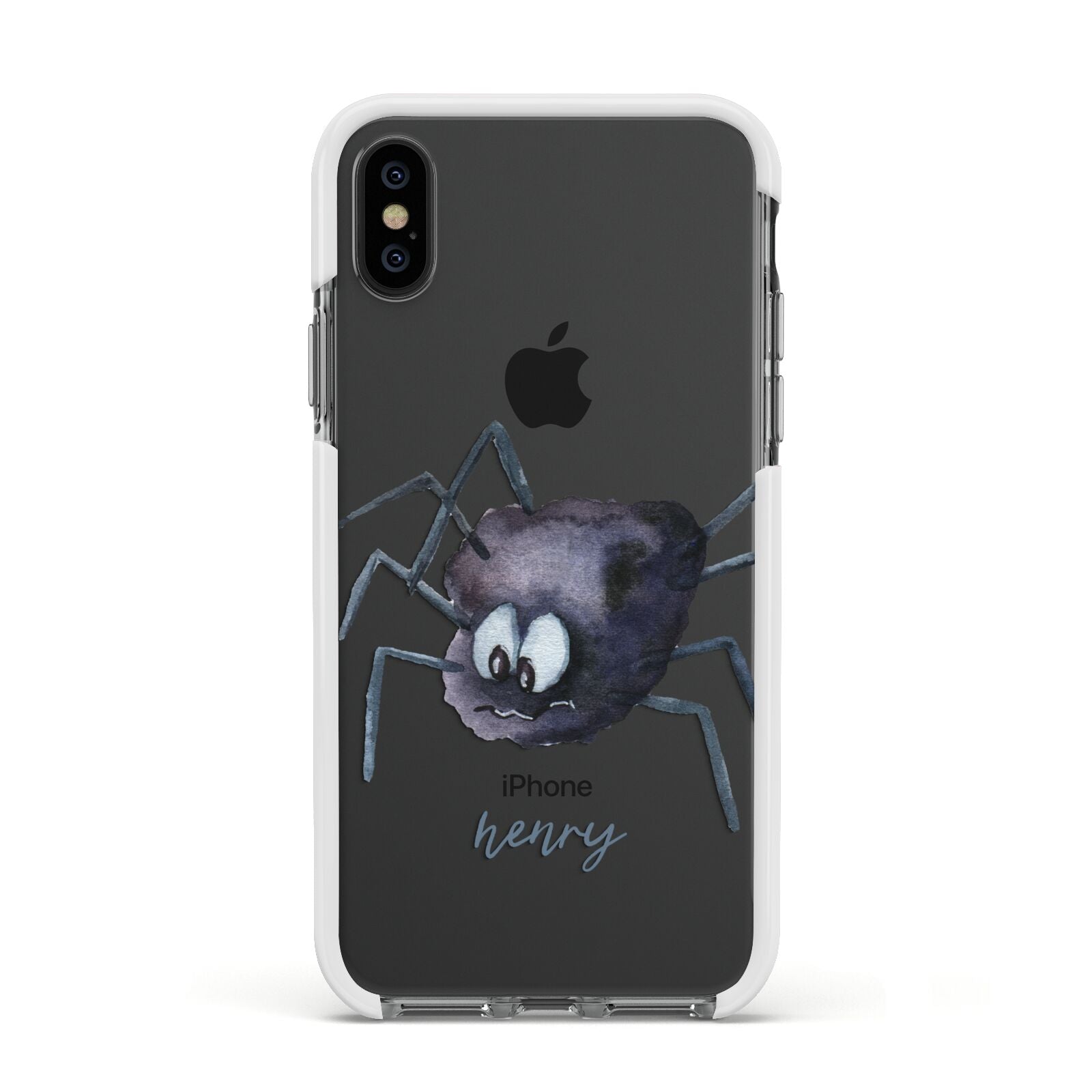 Scared Spider Personalised Apple iPhone Xs Impact Case White Edge on Black Phone