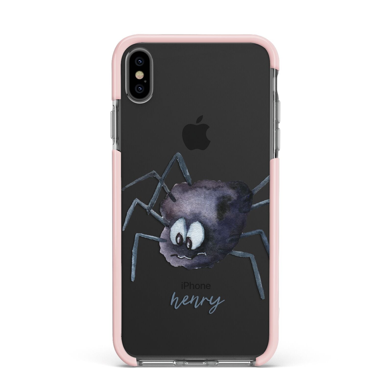 Scared Spider Personalised Apple iPhone Xs Max Impact Case Pink Edge on Black Phone