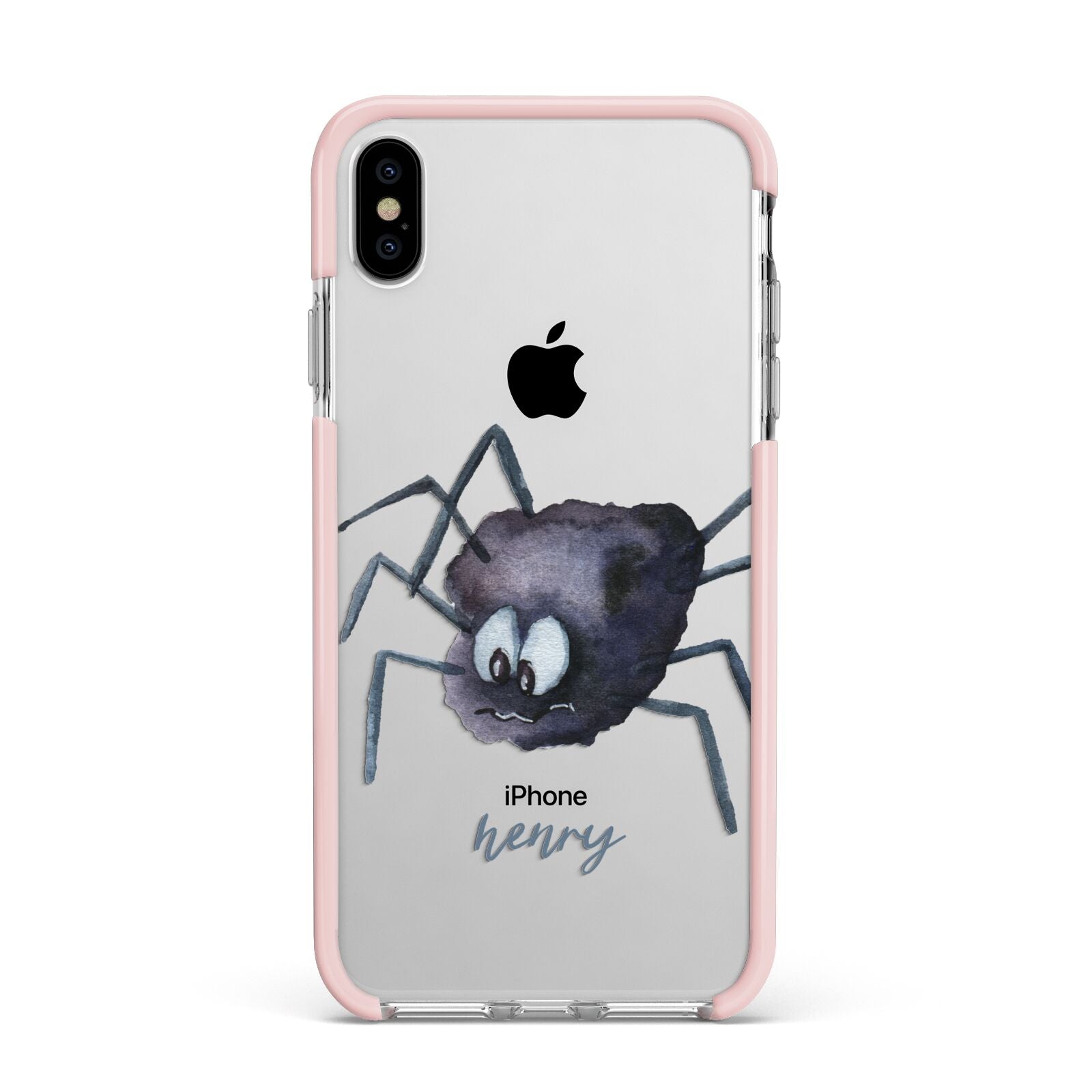 Scared Spider Personalised Apple iPhone Xs Max Impact Case Pink Edge on Silver Phone