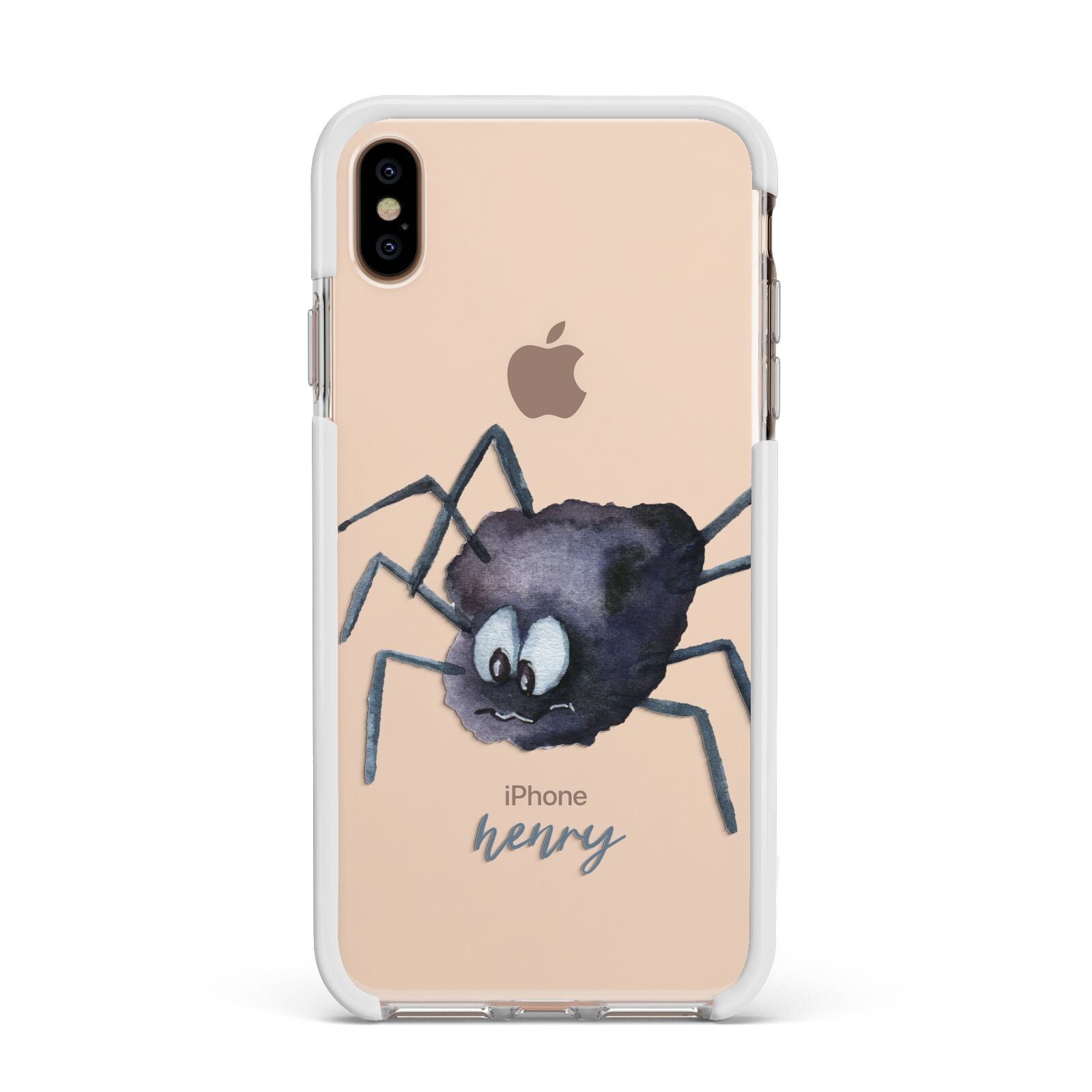 Scared Spider Personalised Apple iPhone Xs Max Impact Case White Edge on Gold Phone