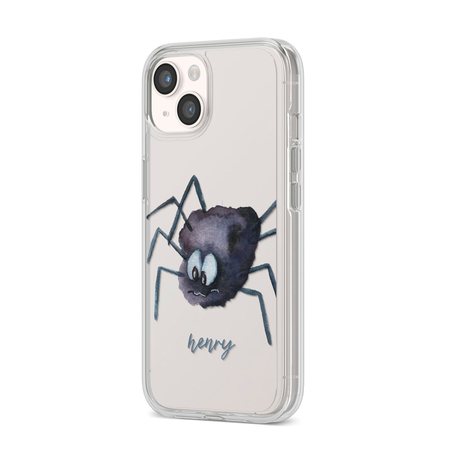 Scared Spider Personalised iPhone 14 Clear Tough Case Starlight Angled Image