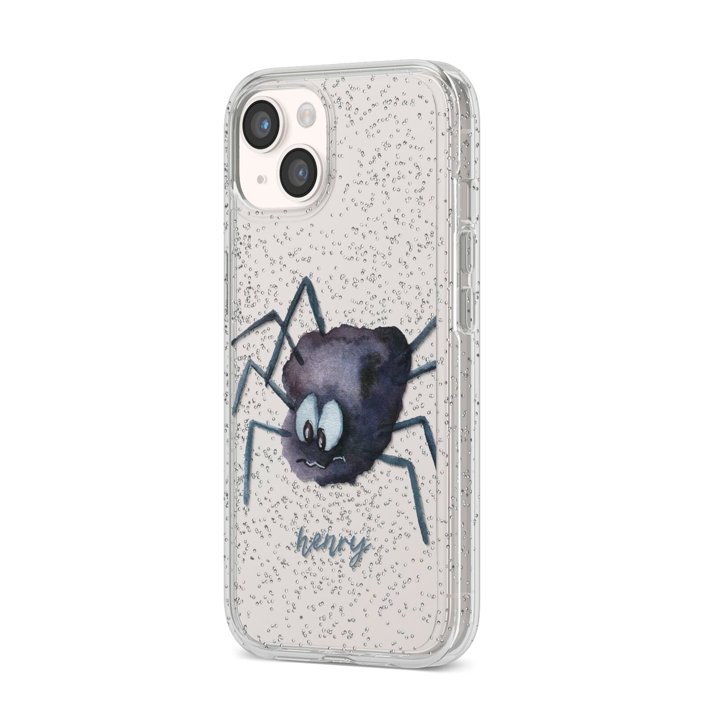 Scared Spider Personalised iPhone 14 Glitter Tough Case Starlight Angled Image
