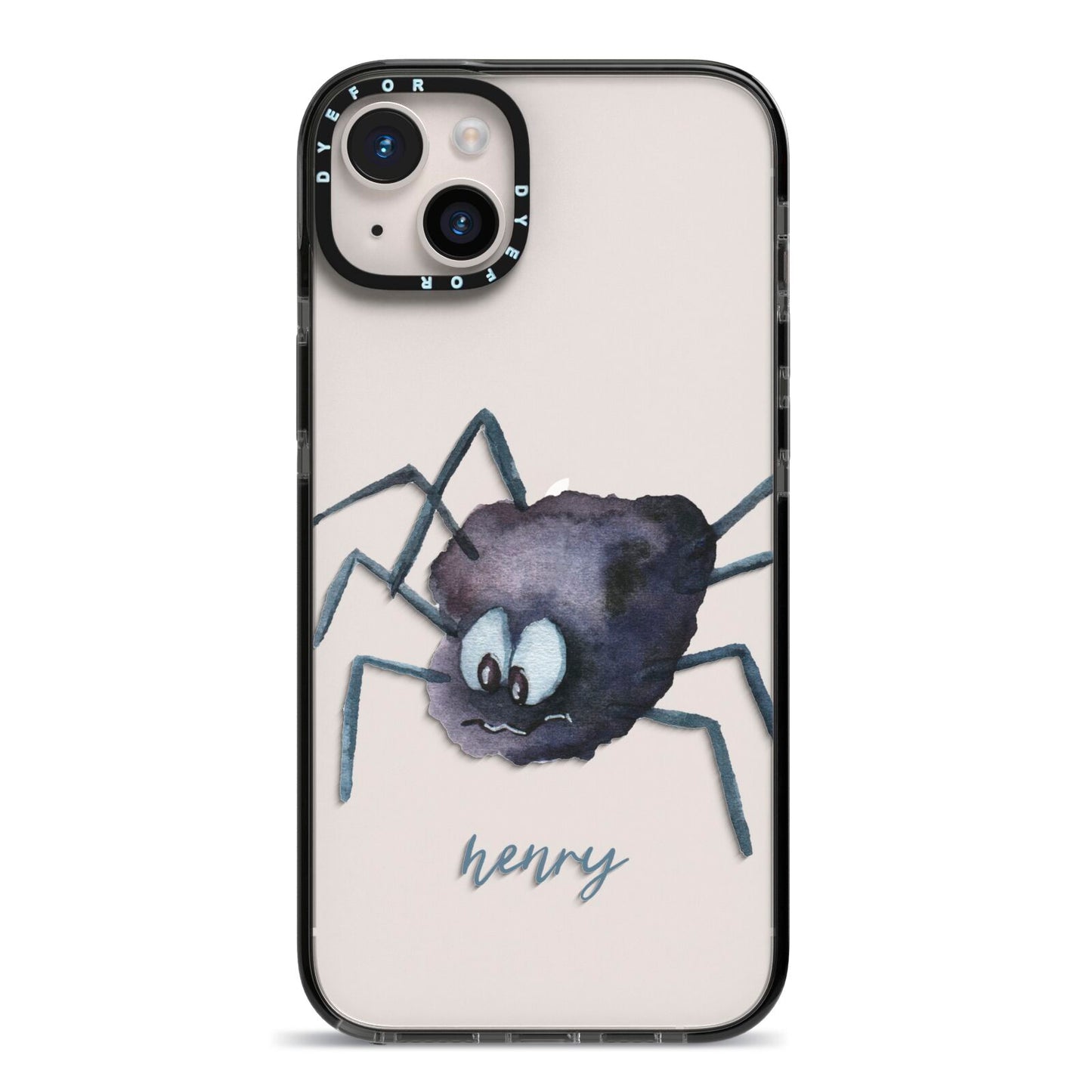 Scared Spider Personalised iPhone 14 Plus Black Impact Case on Silver phone