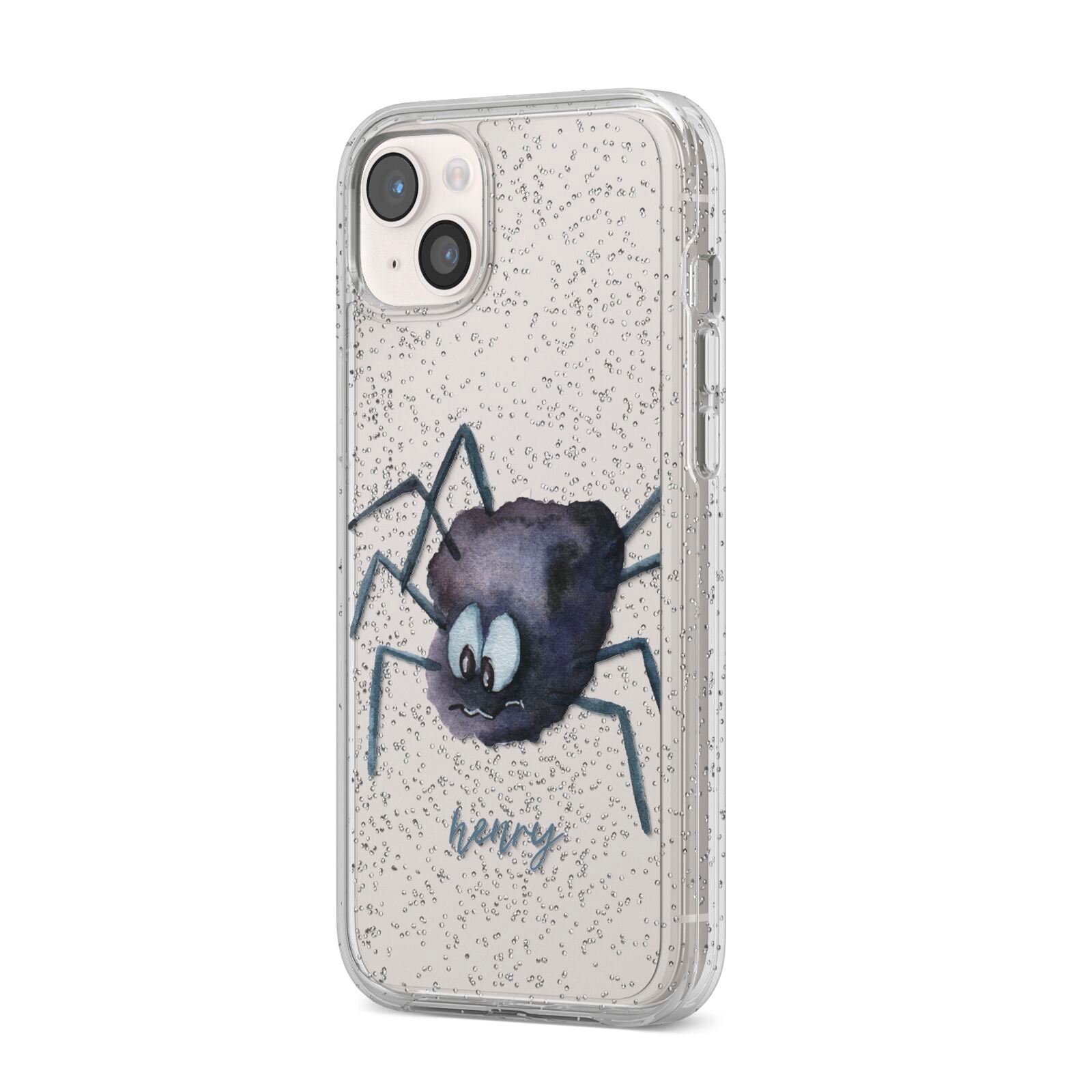 Scared Spider Personalised iPhone 14 Plus Glitter Tough Case Starlight Angled Image