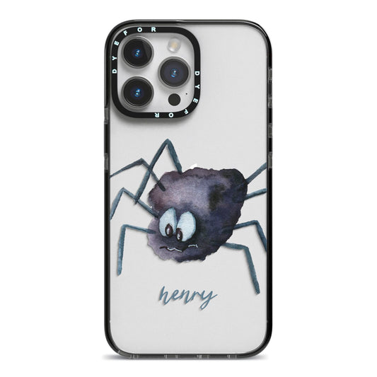 Scared Spider Personalised iPhone 14 Pro Max Black Impact Case on Silver phone