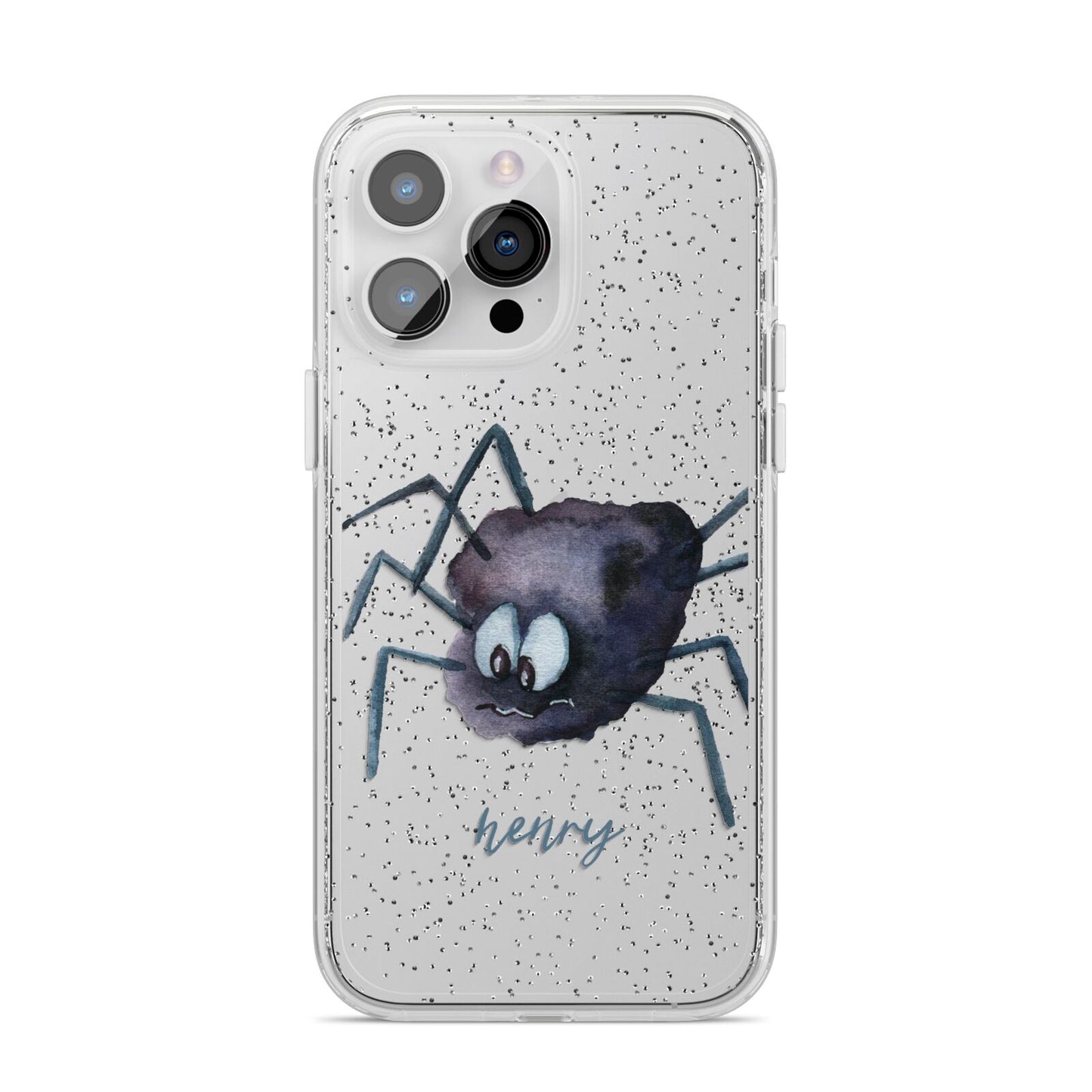 Scared Spider Personalised iPhone 14 Pro Max Glitter Tough Case Silver