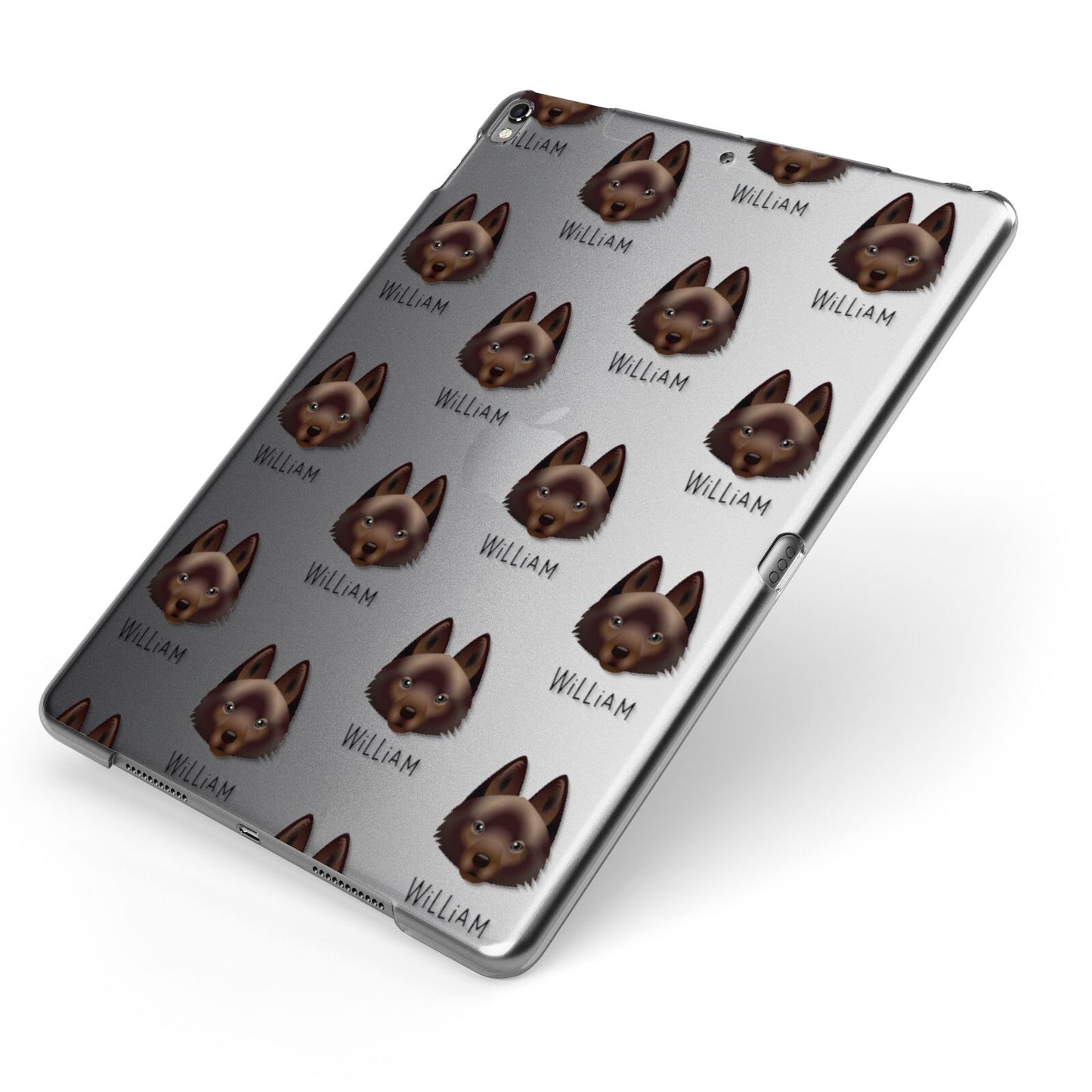 Schipperke Icon with Name Apple iPad Case on Grey iPad Side View