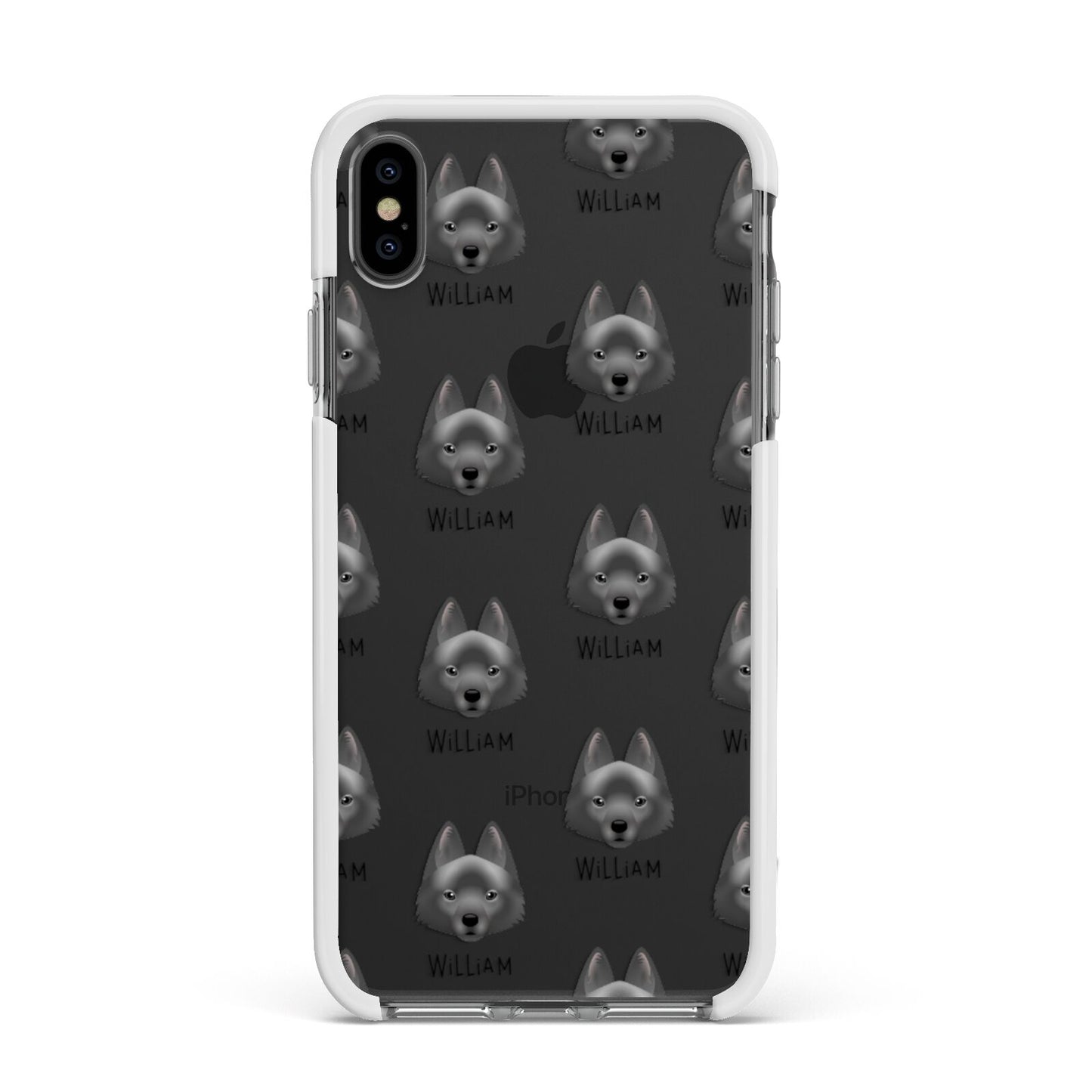 Schipperke Icon with Name Apple iPhone Xs Max Impact Case White Edge on Black Phone