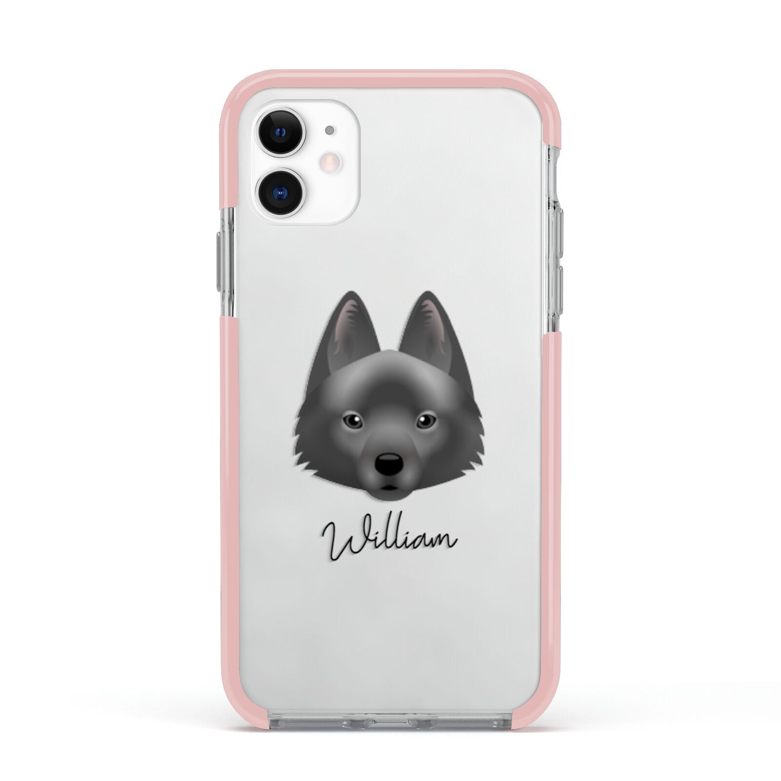 Schipperke Personalised Apple iPhone 11 in White with Pink Impact Case