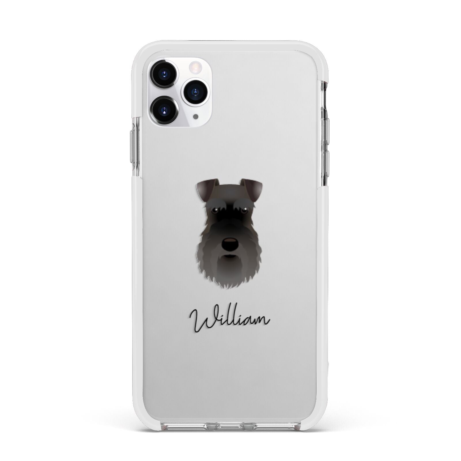 Schnauzer Personalised Apple iPhone 11 Pro Max in Silver with White Impact Case