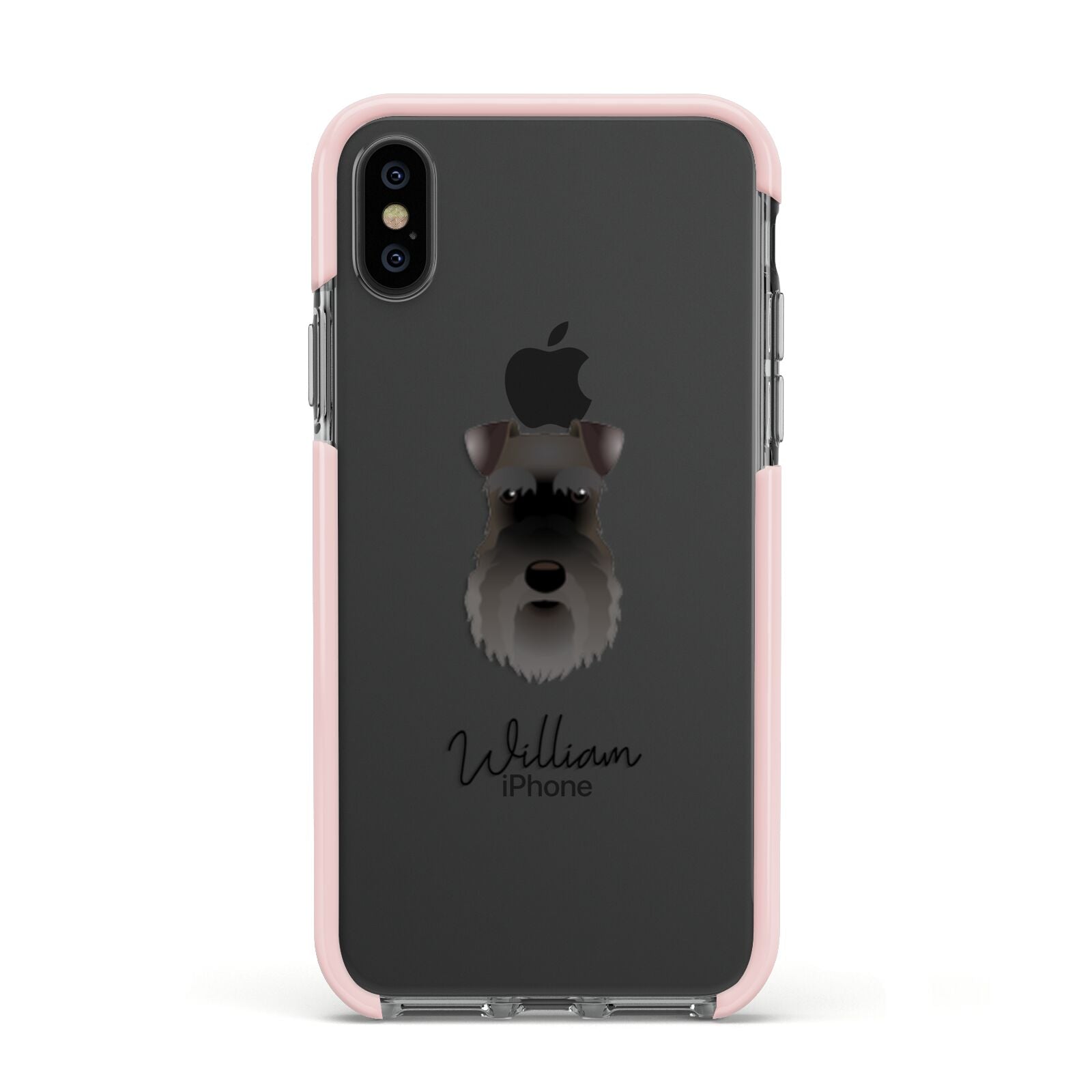 Schnauzer Personalised Apple iPhone Xs Impact Case Pink Edge on Black Phone