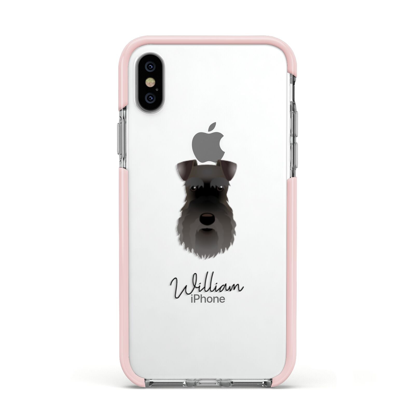 Schnauzer Personalised Apple iPhone Xs Impact Case Pink Edge on Silver Phone