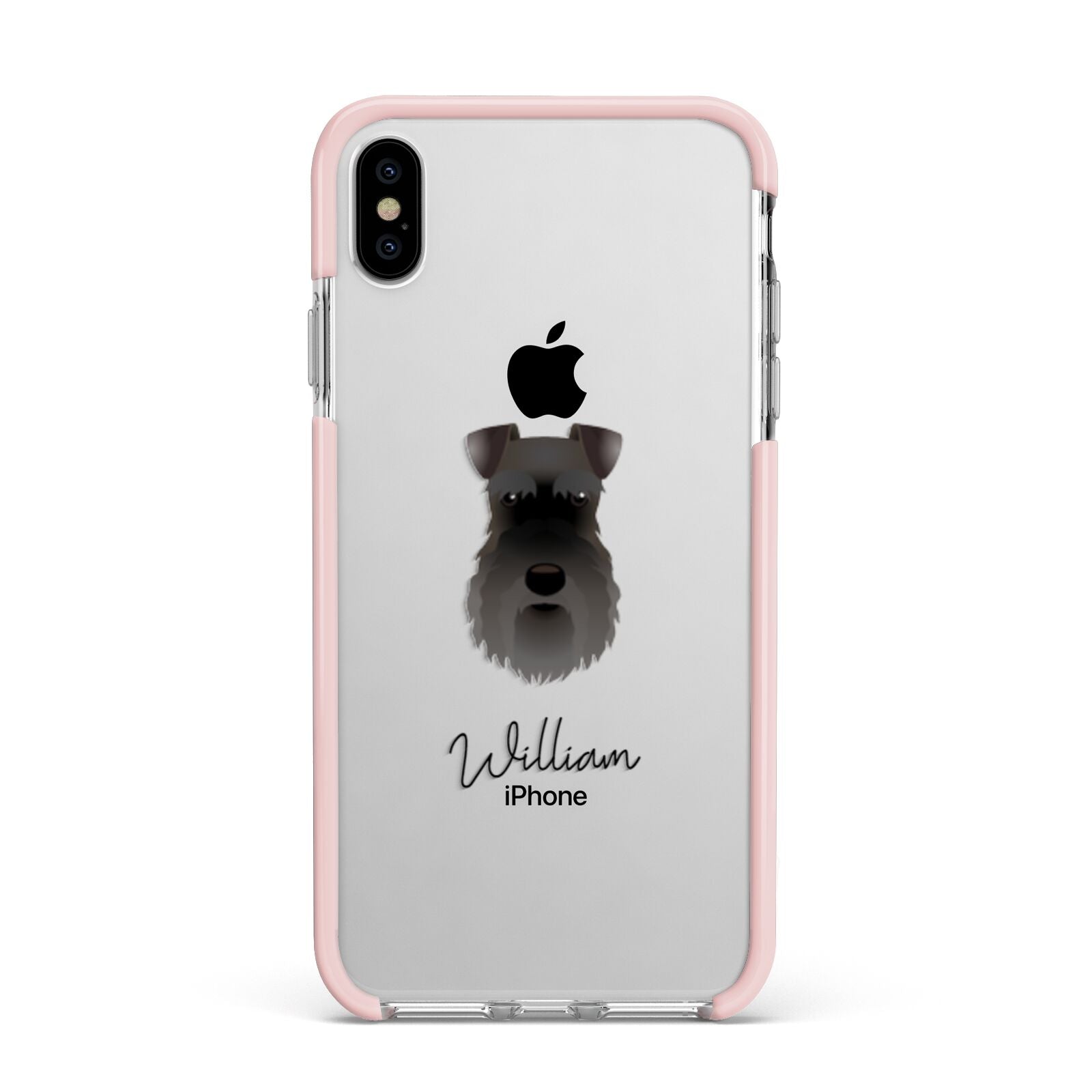 Schnauzer Personalised Apple iPhone Xs Max Impact Case Pink Edge on Silver Phone