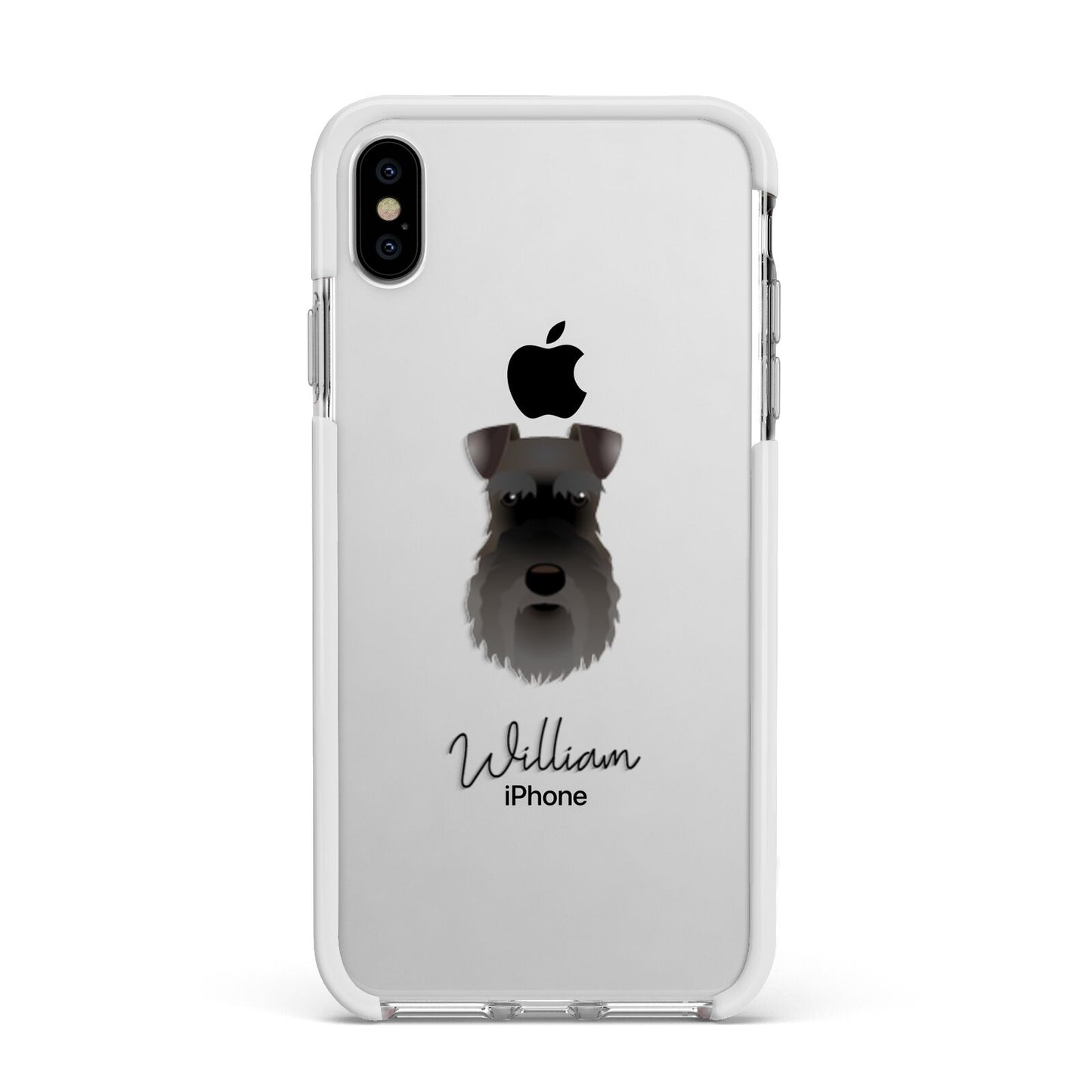 Schnauzer Personalised Apple iPhone Xs Max Impact Case White Edge on Silver Phone