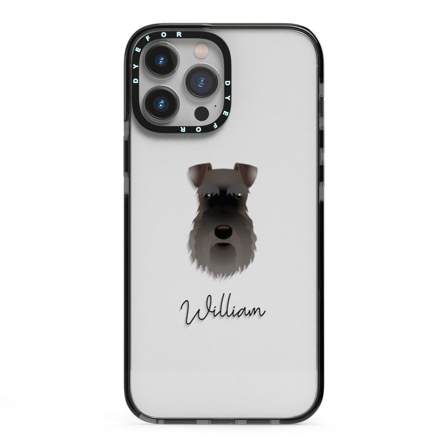 Schnauzer Personalised iPhone 13 Pro Max Black Impact Case on Silver phone