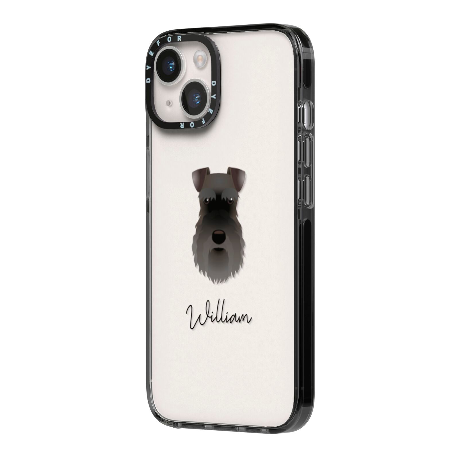 Schnauzer Personalised iPhone 14 Black Impact Case Side Angle on Silver phone