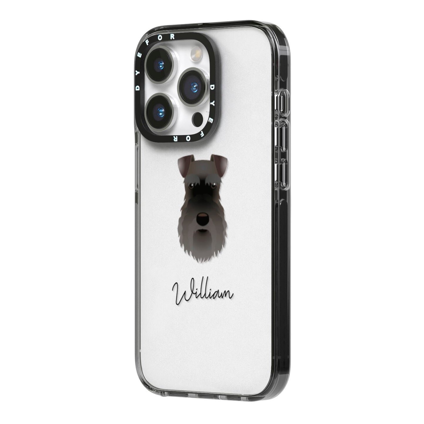 Schnauzer Personalised iPhone 14 Pro Black Impact Case Side Angle on Silver phone