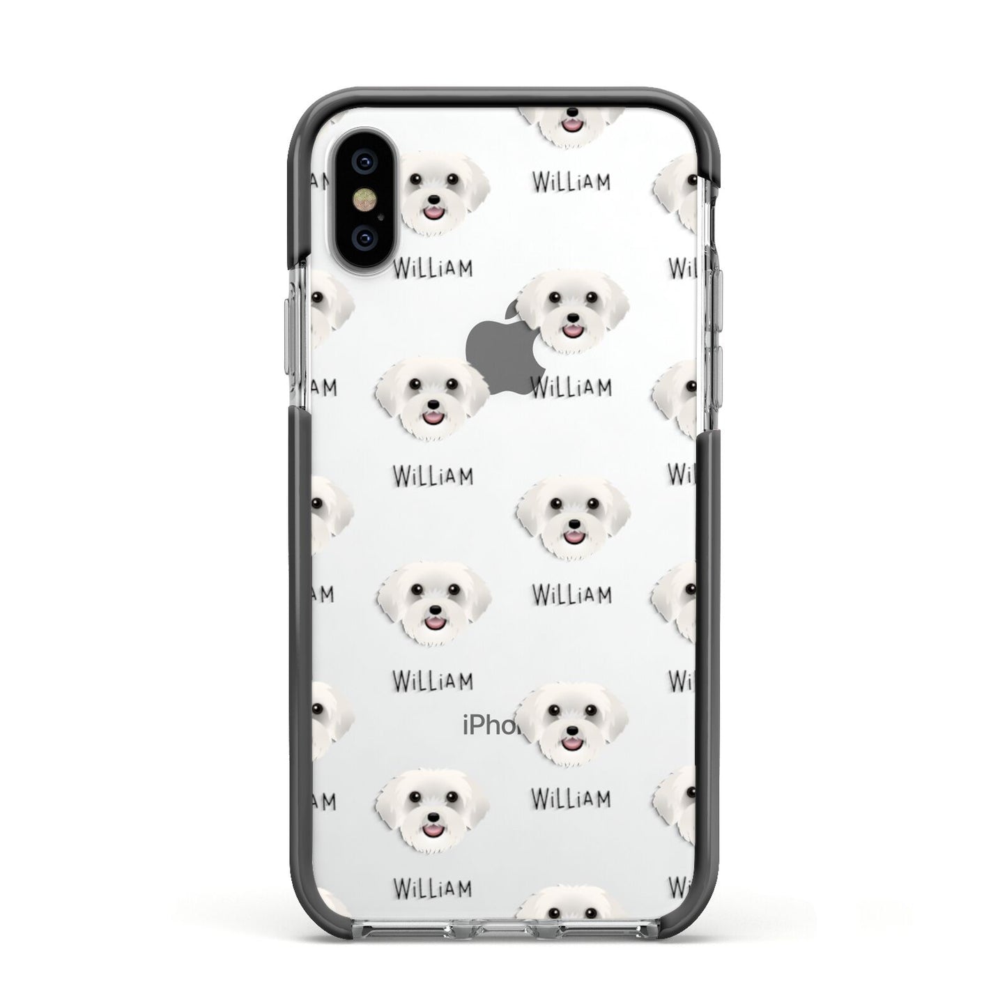 Schnoodle Icon with Name Apple iPhone Xs Impact Case Black Edge on Silver Phone