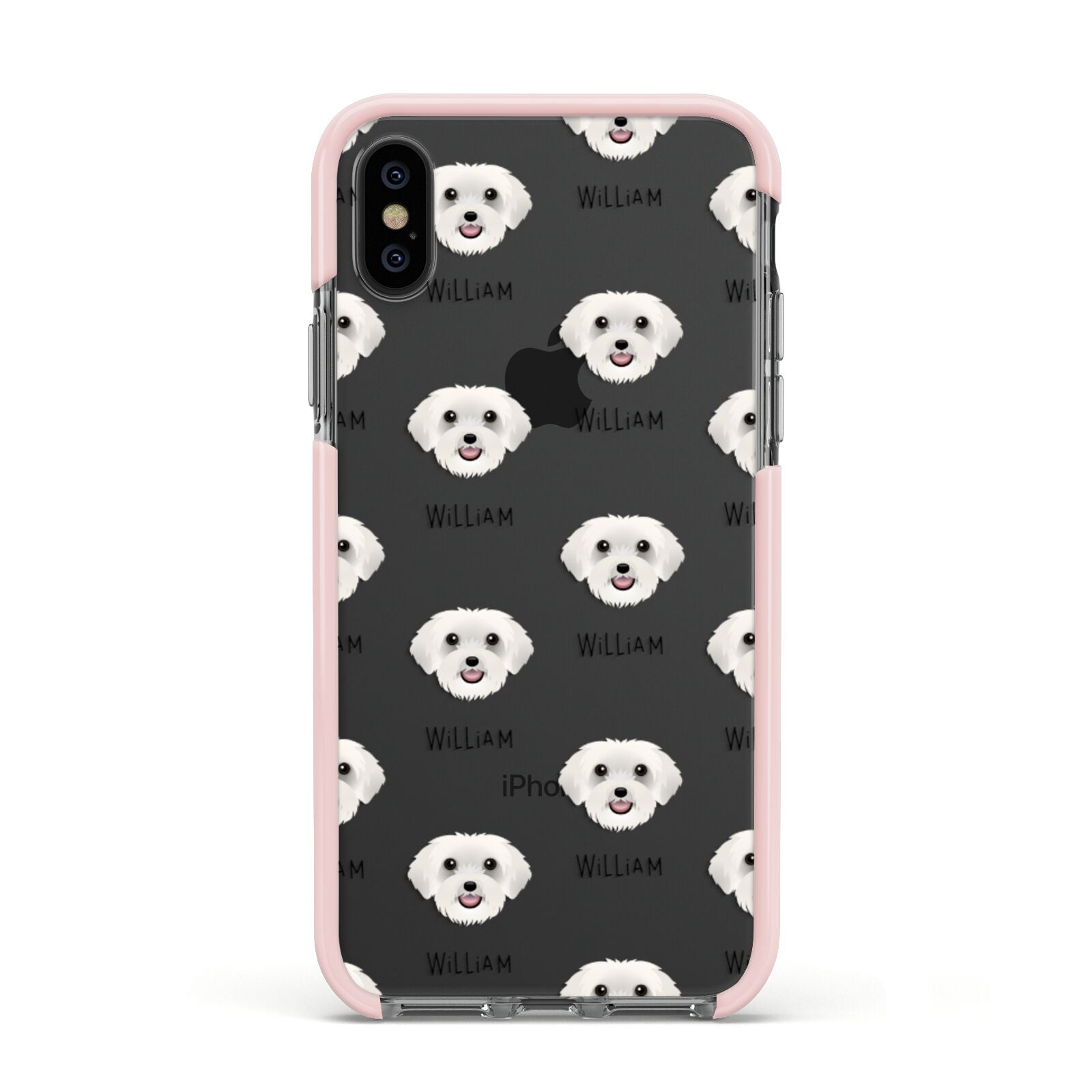 Schnoodle Icon with Name Apple iPhone Xs Impact Case Pink Edge on Black Phone
