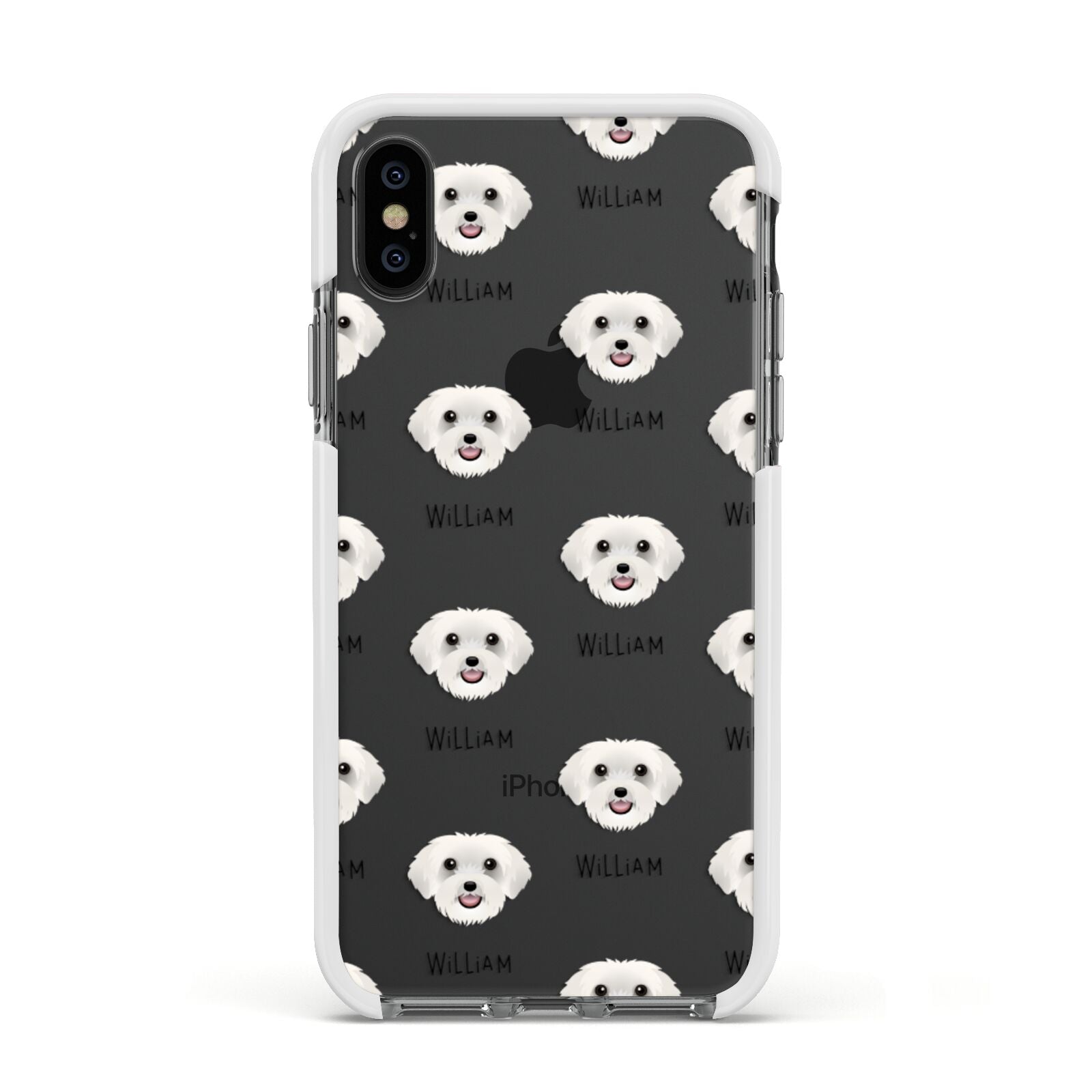 Schnoodle Icon with Name Apple iPhone Xs Impact Case White Edge on Black Phone