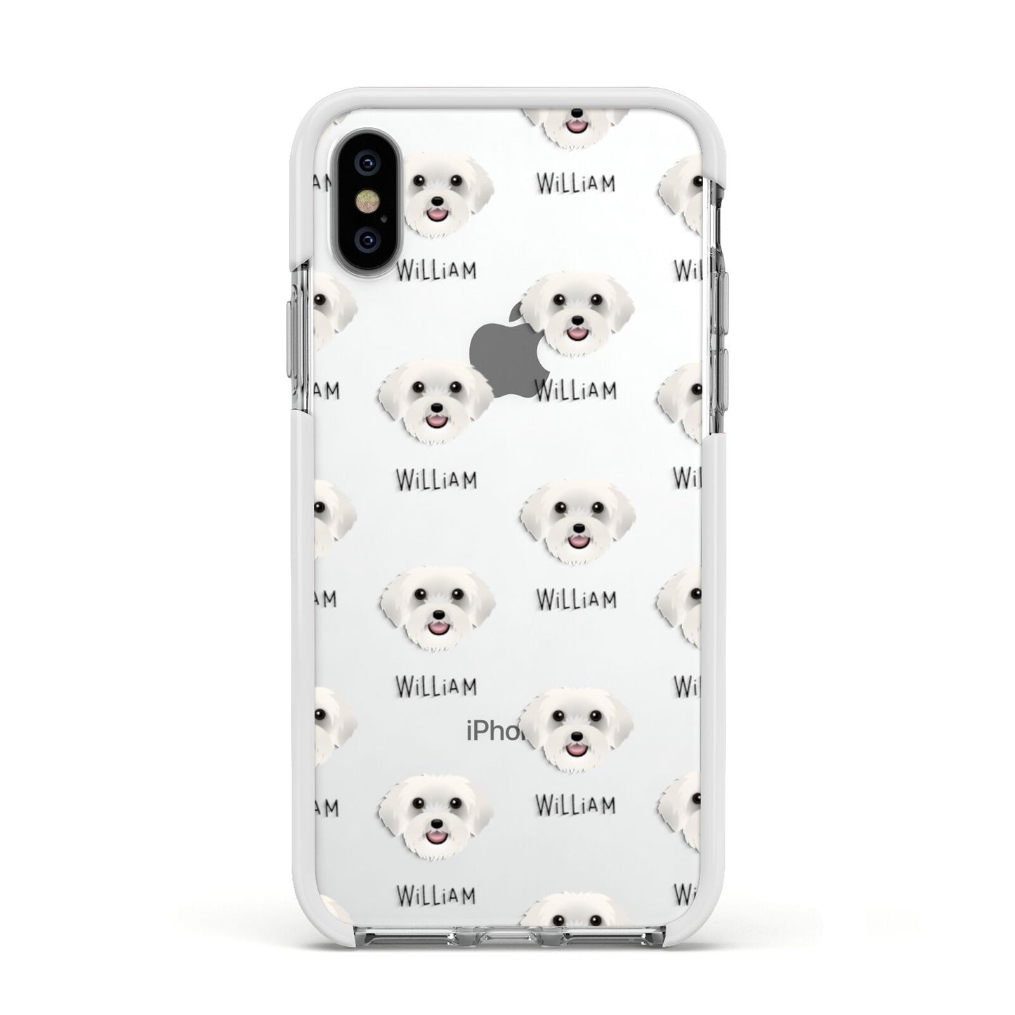 Schnoodle Icon with Name Apple iPhone Xs Impact Case White Edge on Silver Phone