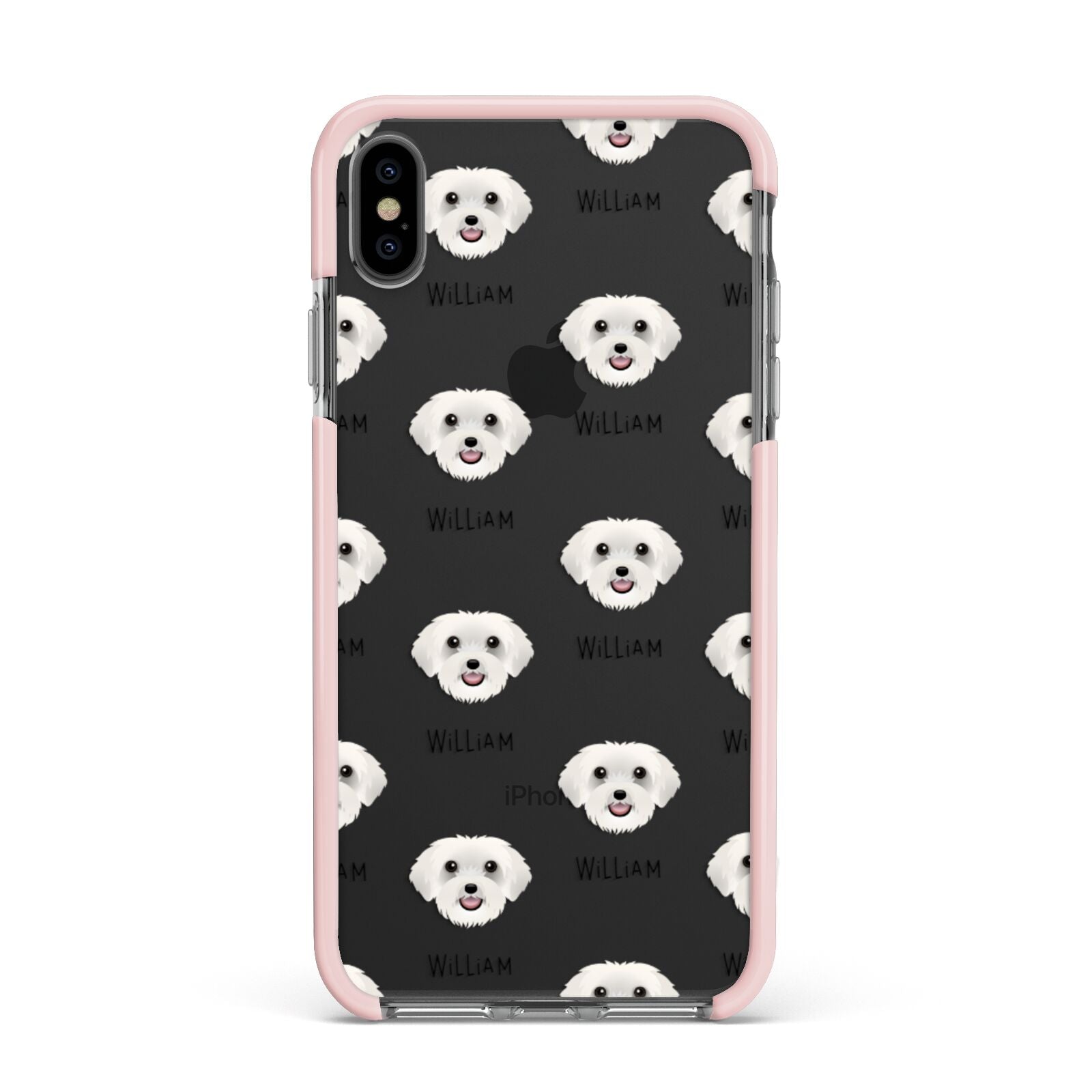 Schnoodle Icon with Name Apple iPhone Xs Max Impact Case Pink Edge on Black Phone