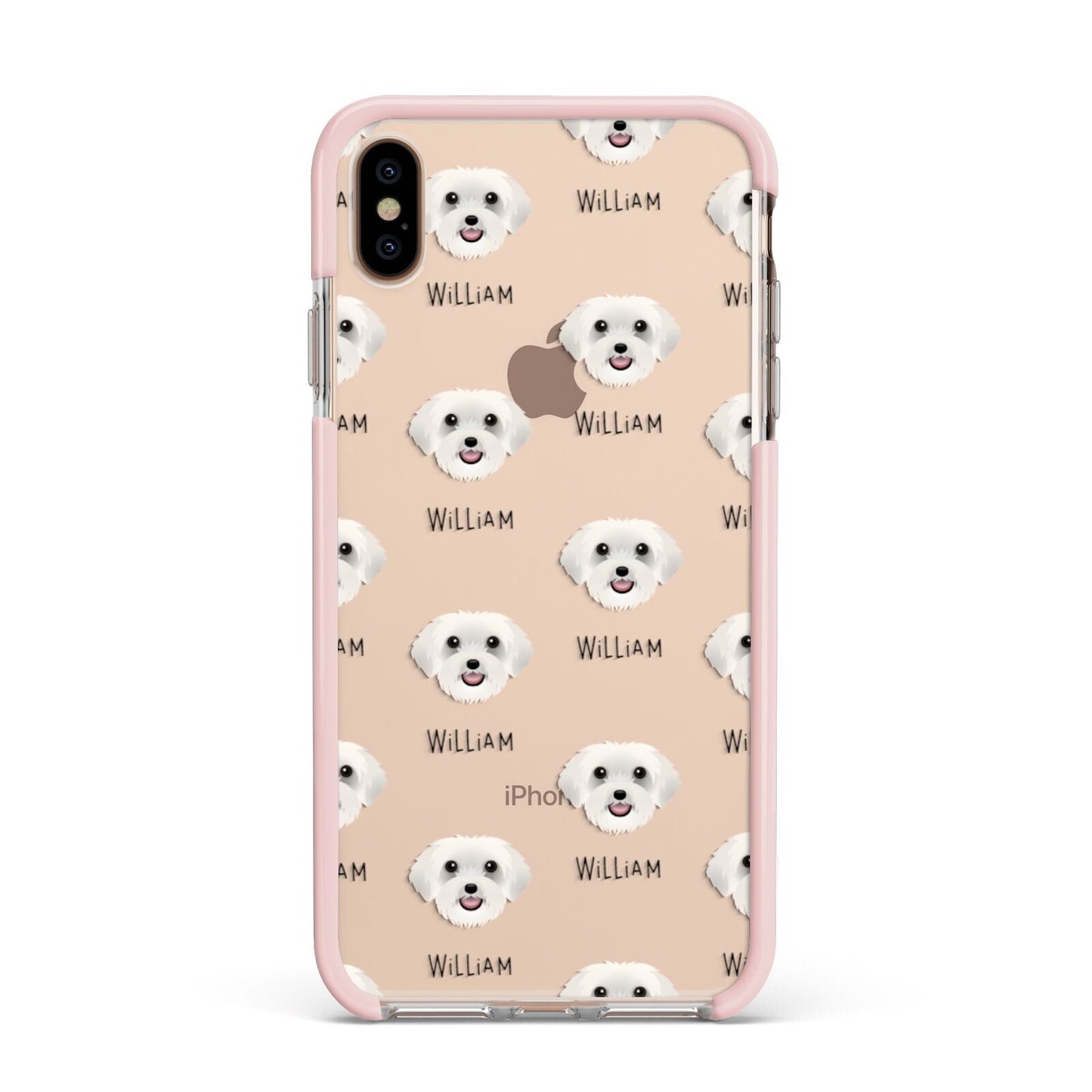 Schnoodle Icon with Name Apple iPhone Xs Max Impact Case Pink Edge on Gold Phone