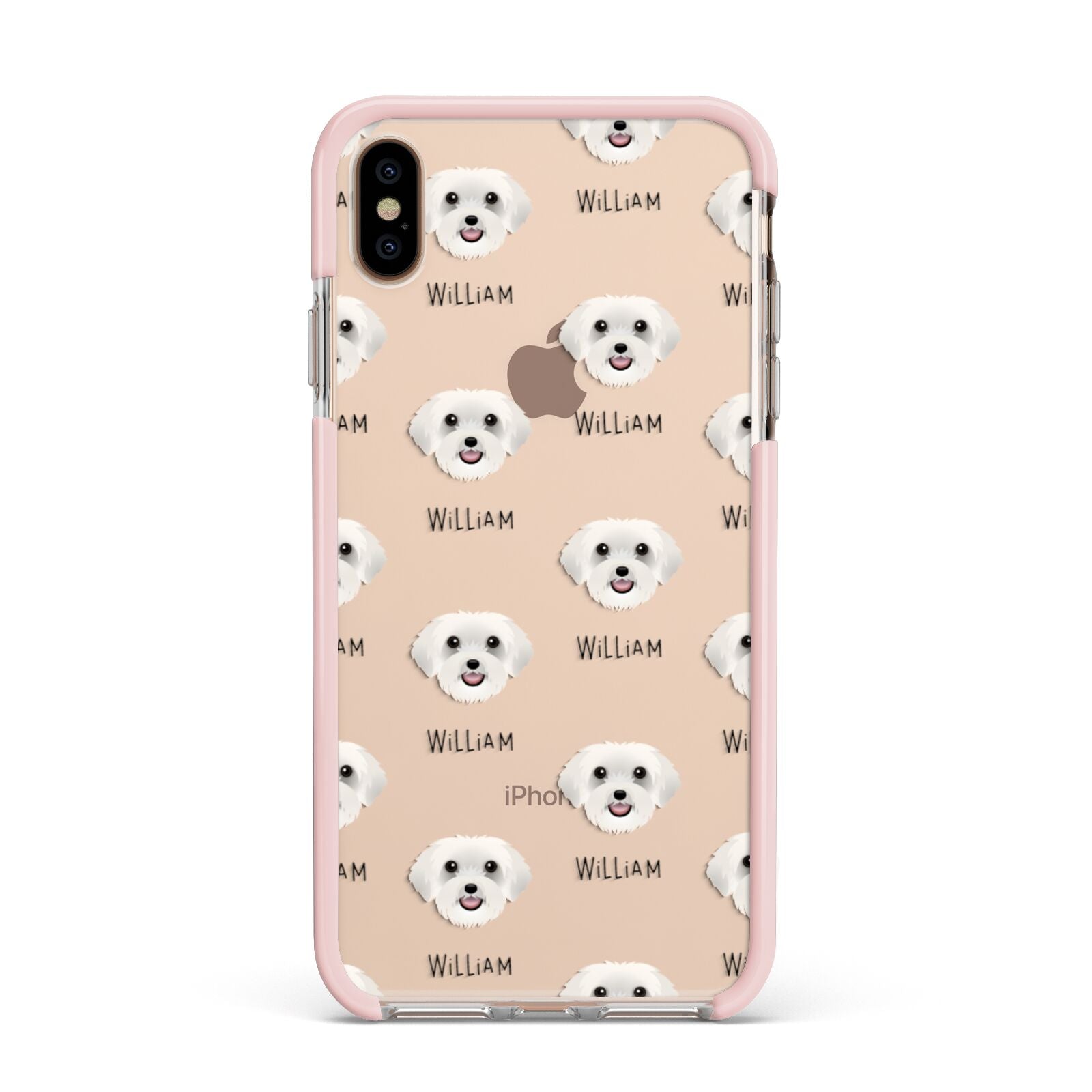Schnoodle Icon with Name Apple iPhone Xs Max Impact Case Pink Edge on Gold Phone