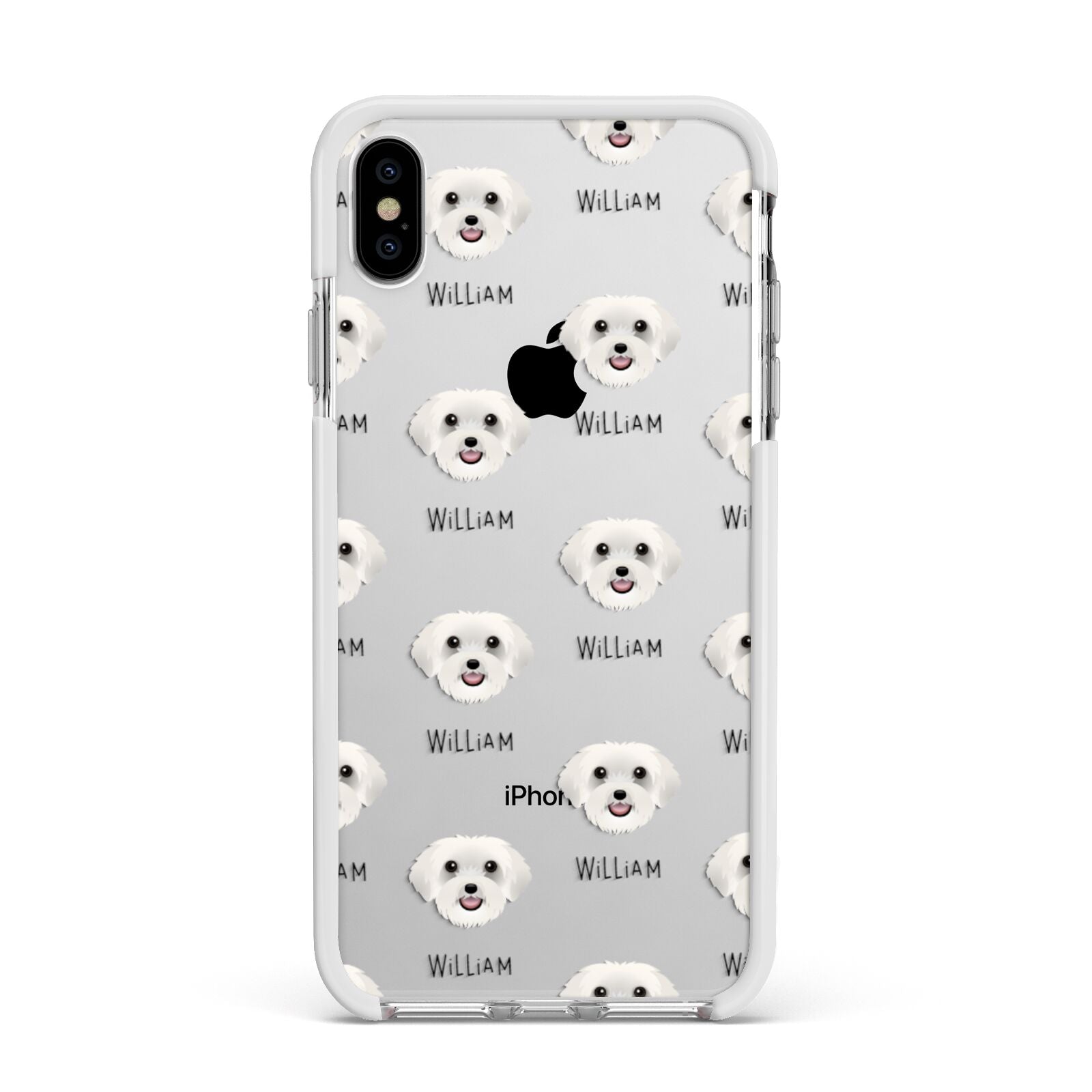 Schnoodle Icon with Name Apple iPhone Xs Max Impact Case White Edge on Silver Phone