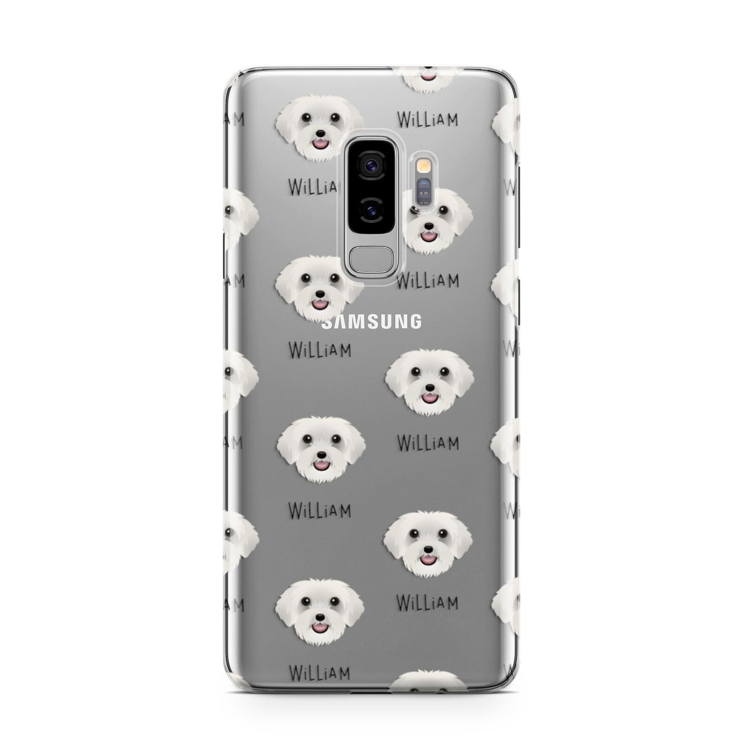 Schnoodle Icon with Name Samsung Galaxy S9 Plus Case on Silver phone