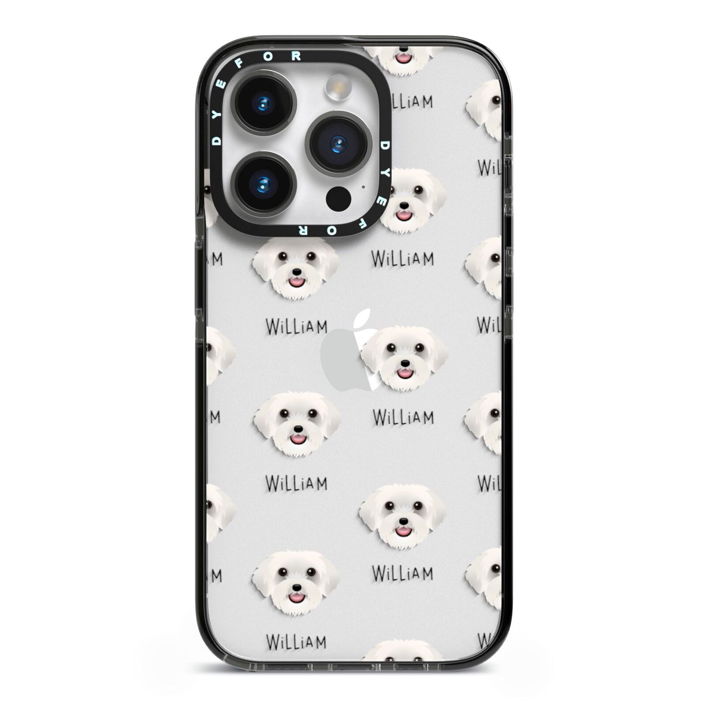 Schnoodle Icon with Name iPhone 14 Pro Black Impact Case on Silver phone