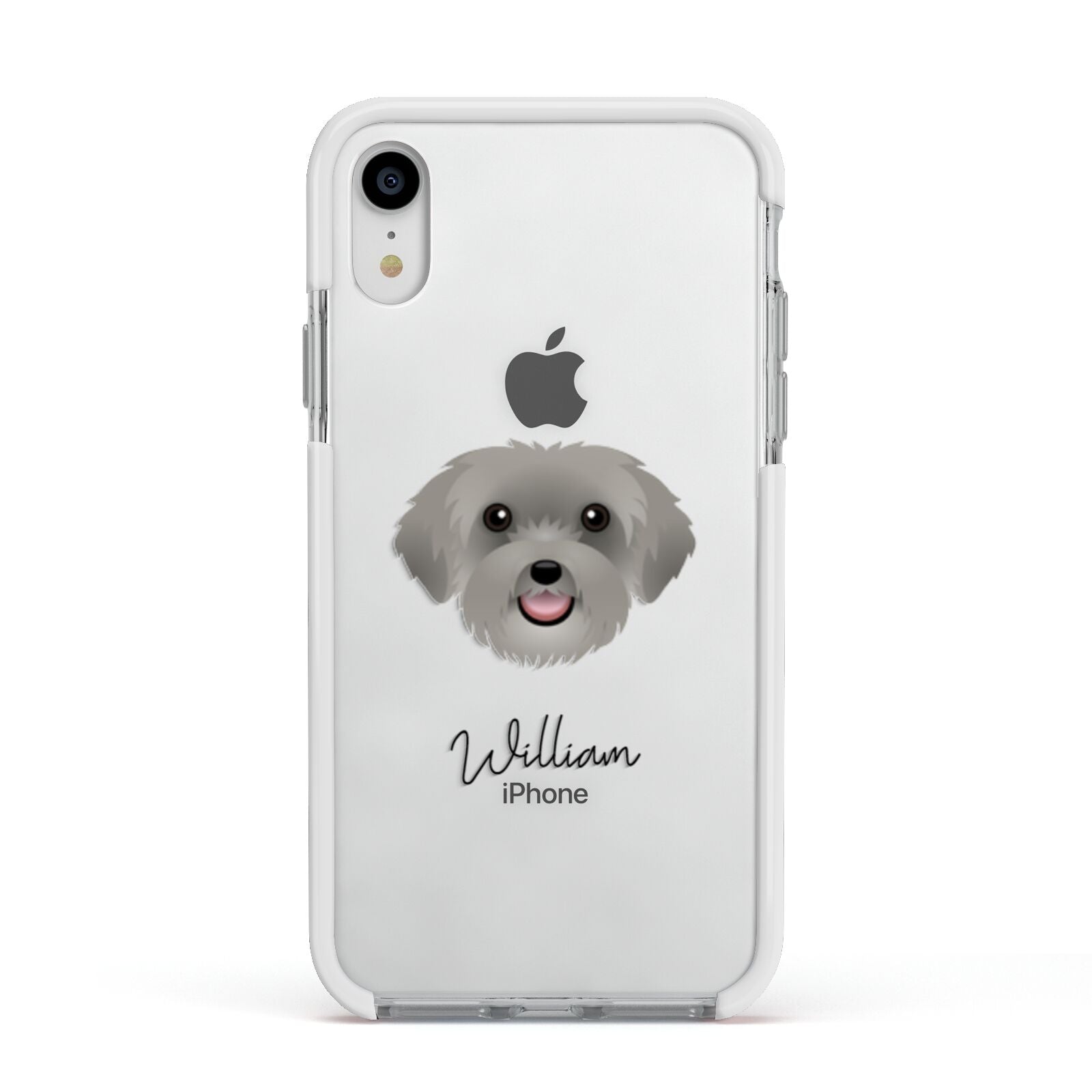 Schnoodle Personalised Apple iPhone XR Impact Case White Edge on Silver Phone