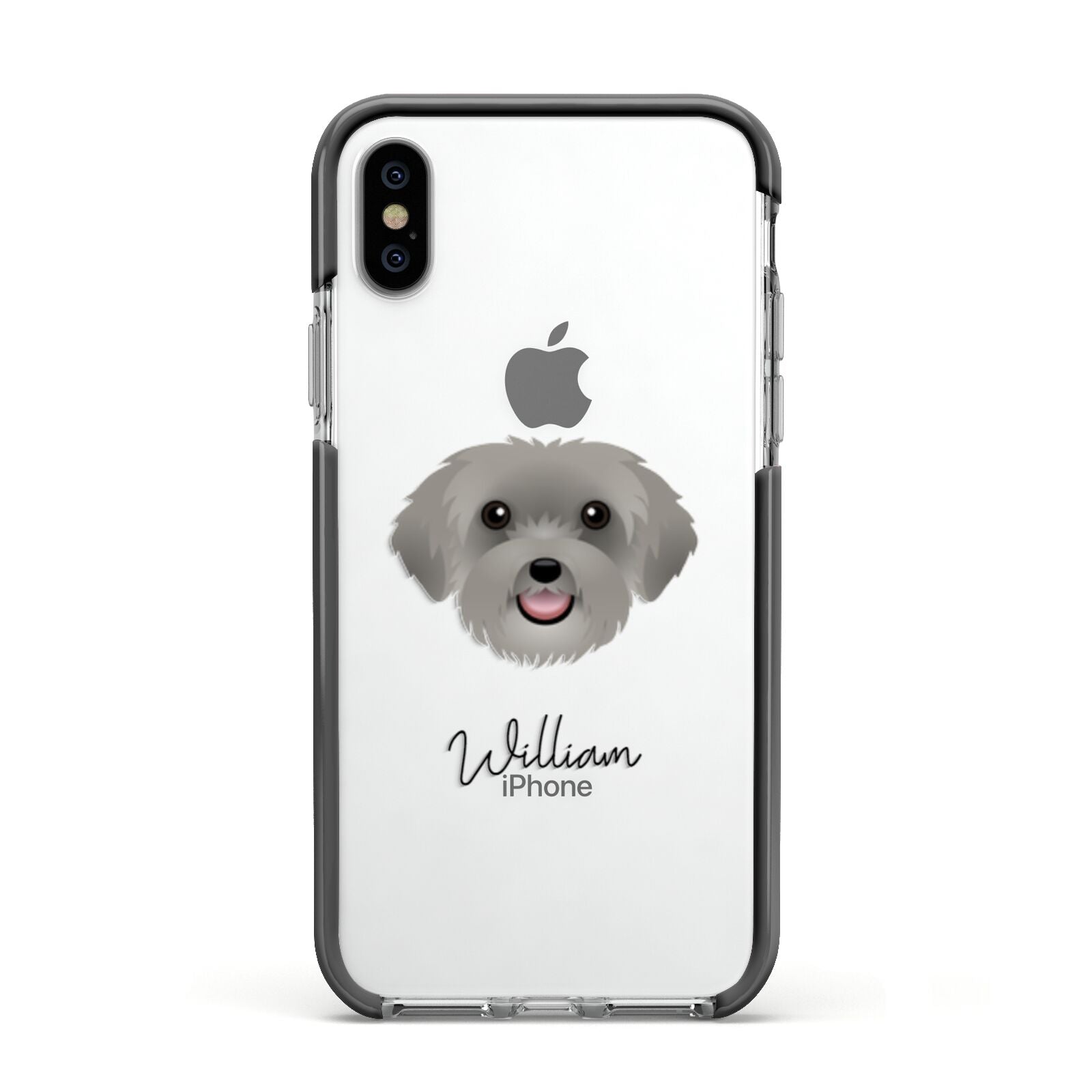 Schnoodle Personalised Apple iPhone Xs Impact Case Black Edge on Silver Phone