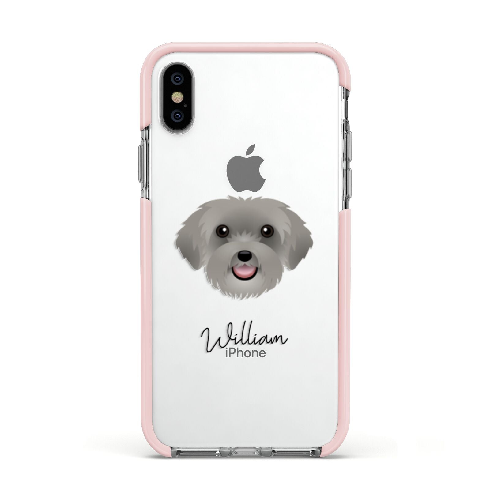 Schnoodle Personalised Apple iPhone Xs Impact Case Pink Edge on Silver Phone