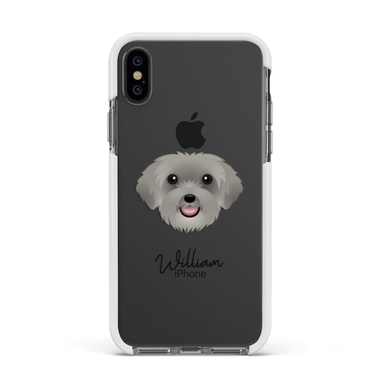 Schnoodle Personalised Apple iPhone Xs Impact Case White Edge on Black Phone