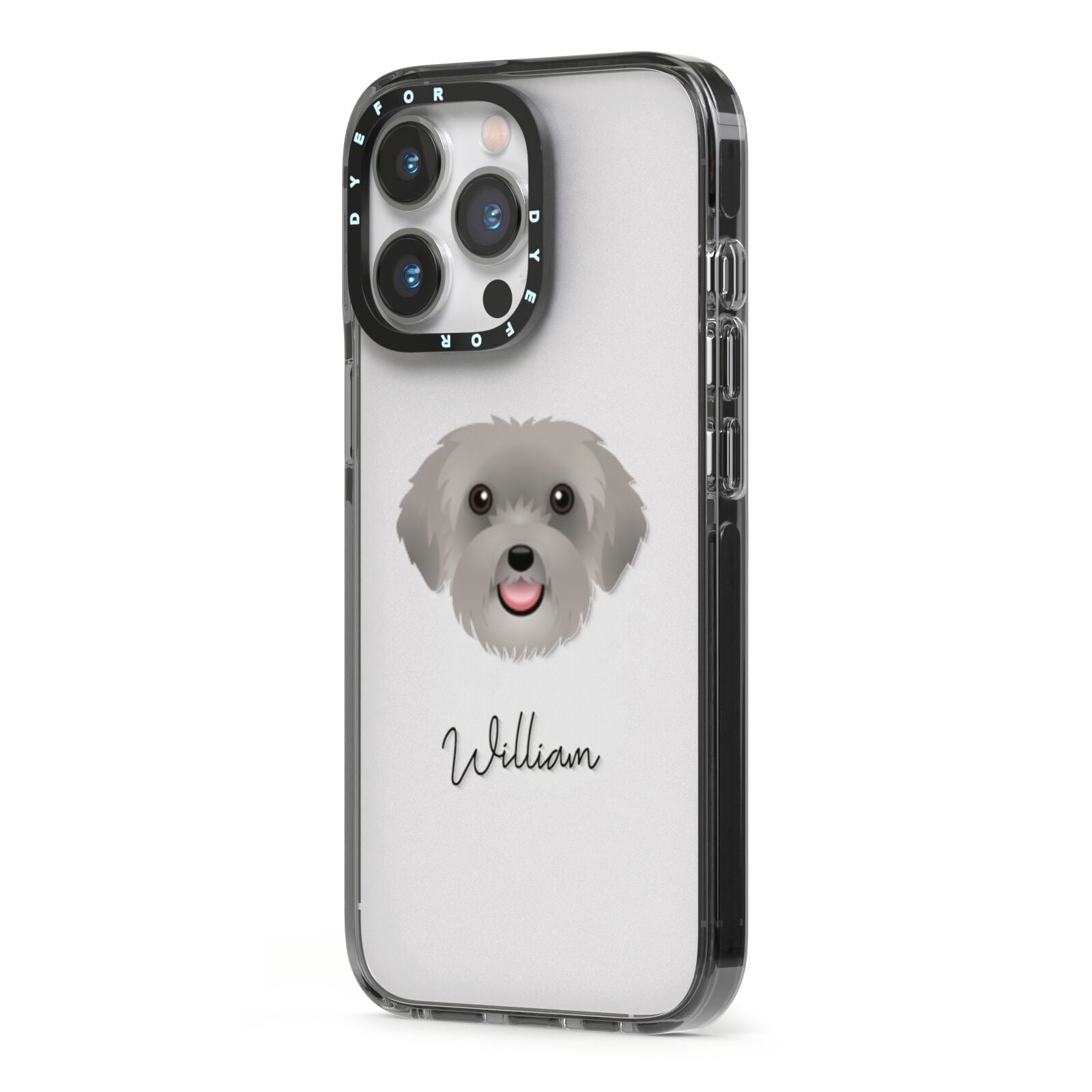 Schnoodle Personalised iPhone 13 Pro Black Impact Case Side Angle on Silver phone