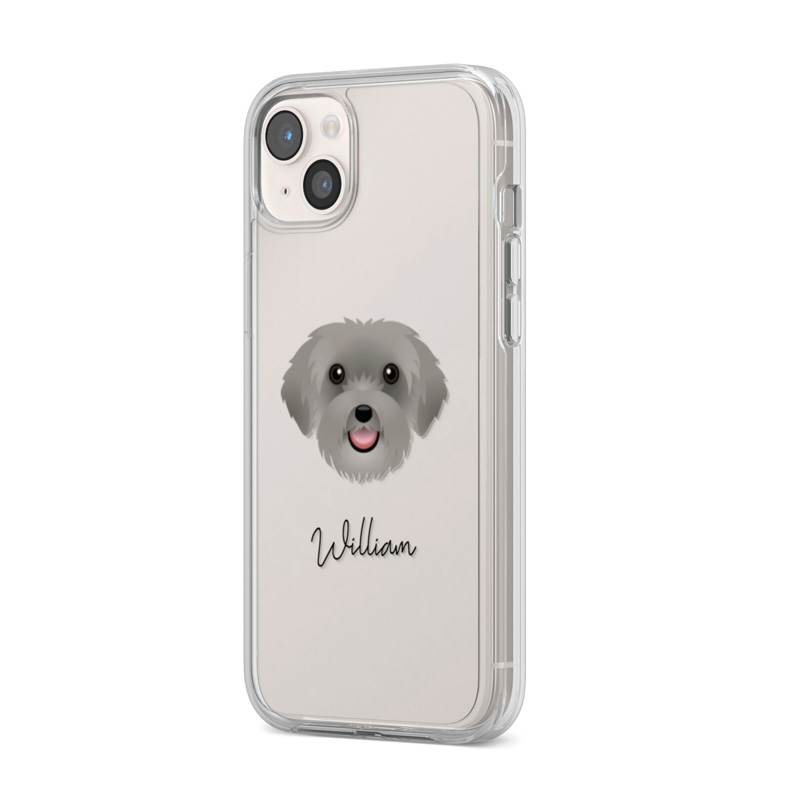 Schnoodle Personalised iPhone 14 Plus Clear Tough Case Starlight Angled Image