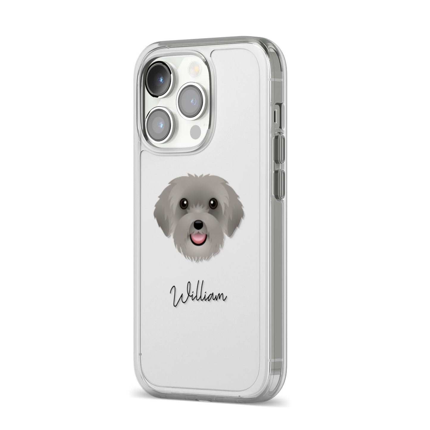 Schnoodle Personalised iPhone 14 Pro Clear Tough Case Silver Angled Image