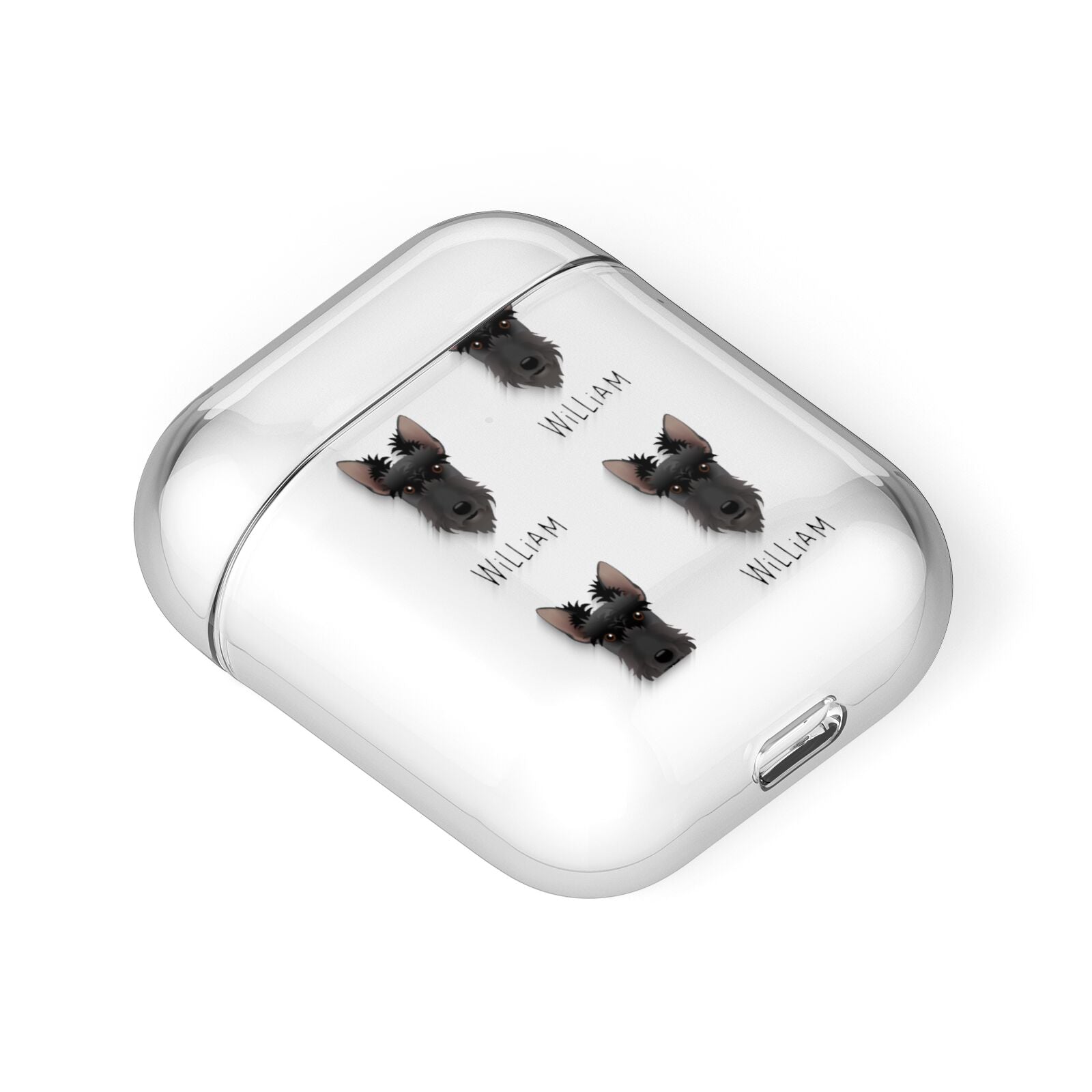 Scottish Terrier Icon with Name AirPods Case Laid Flat