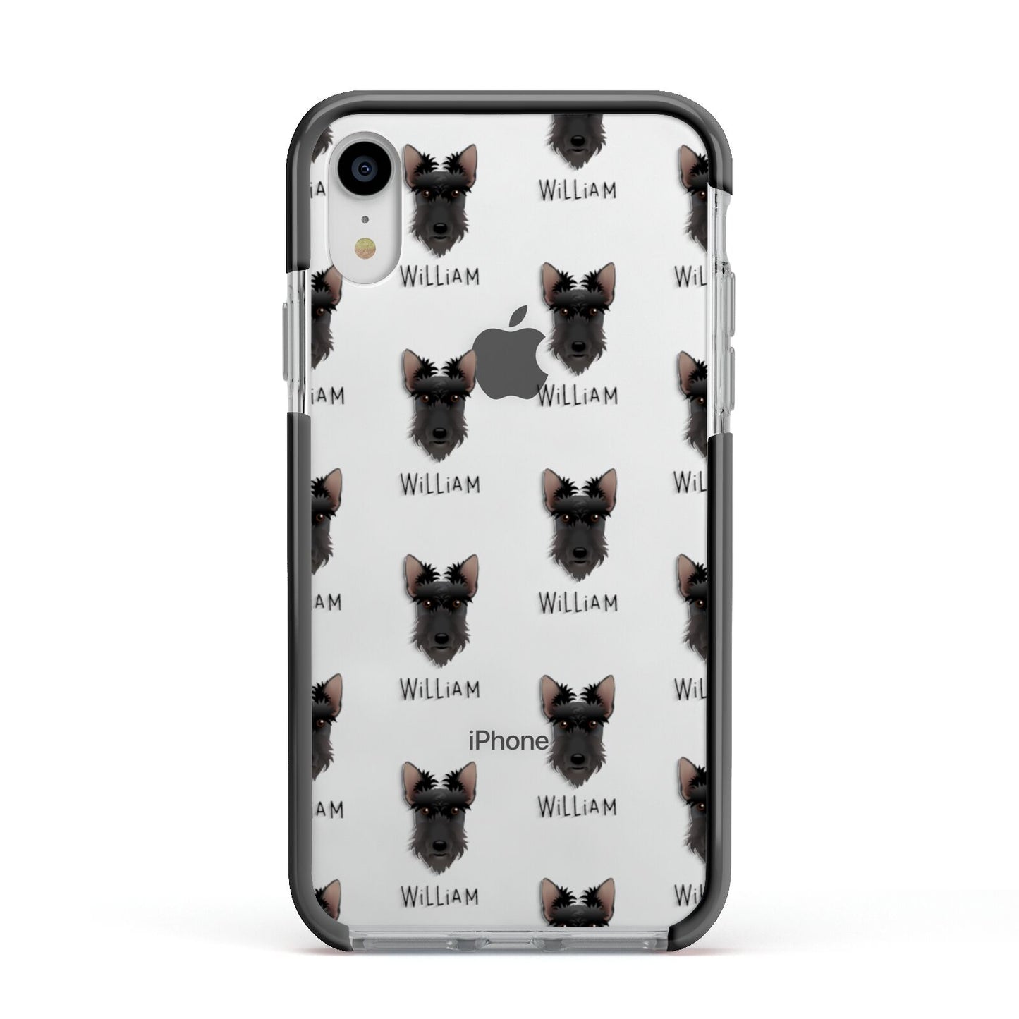 Scottish Terrier Icon with Name Apple iPhone XR Impact Case Black Edge on Silver Phone