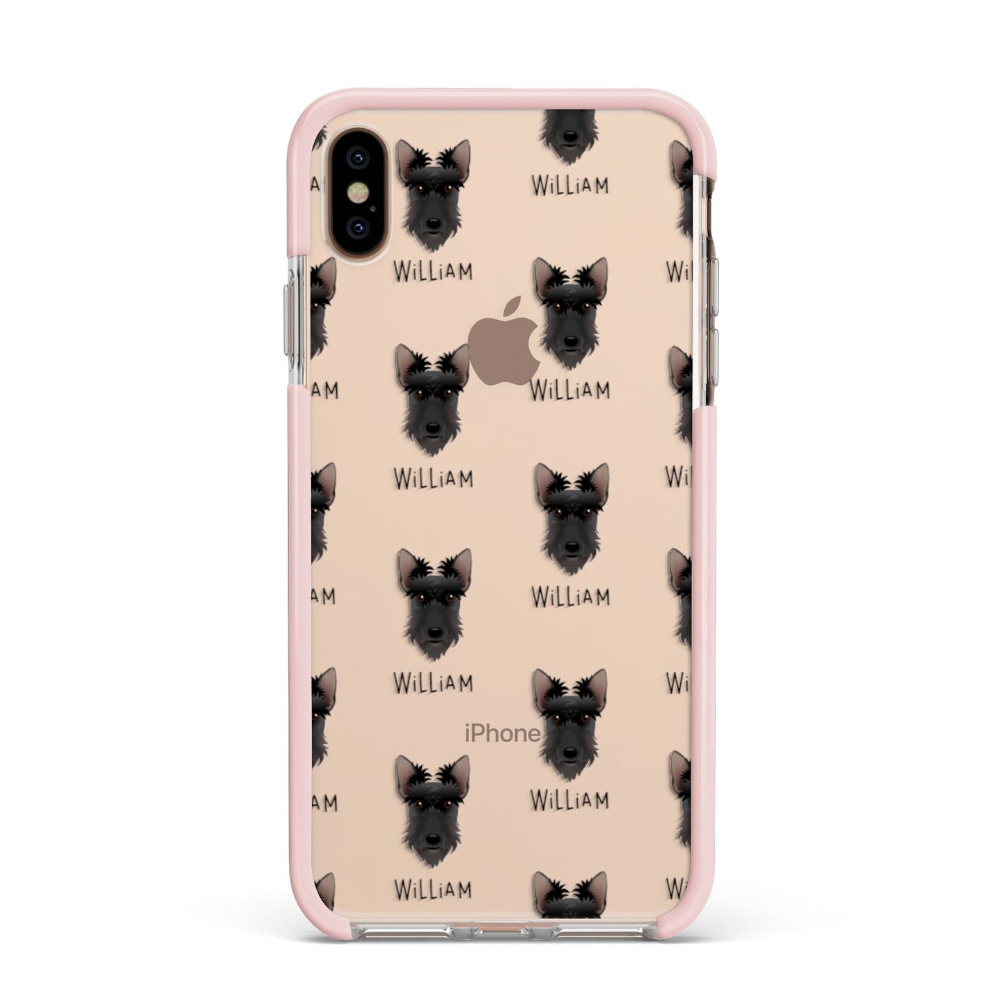 Scottish Terrier Icon with Name Apple iPhone Xs Max Impact Case Pink Edge on Gold Phone