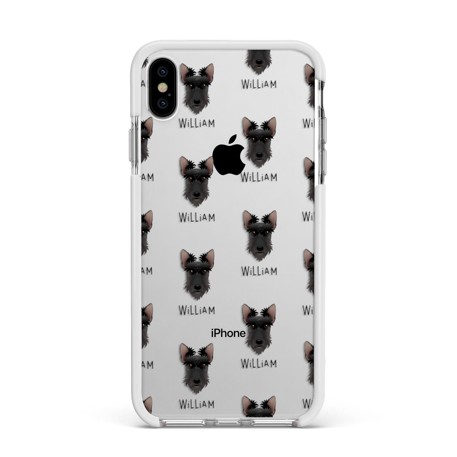 Scottish Terrier Icon with Name Apple iPhone Xs Max Impact Case White Edge on Silver Phone