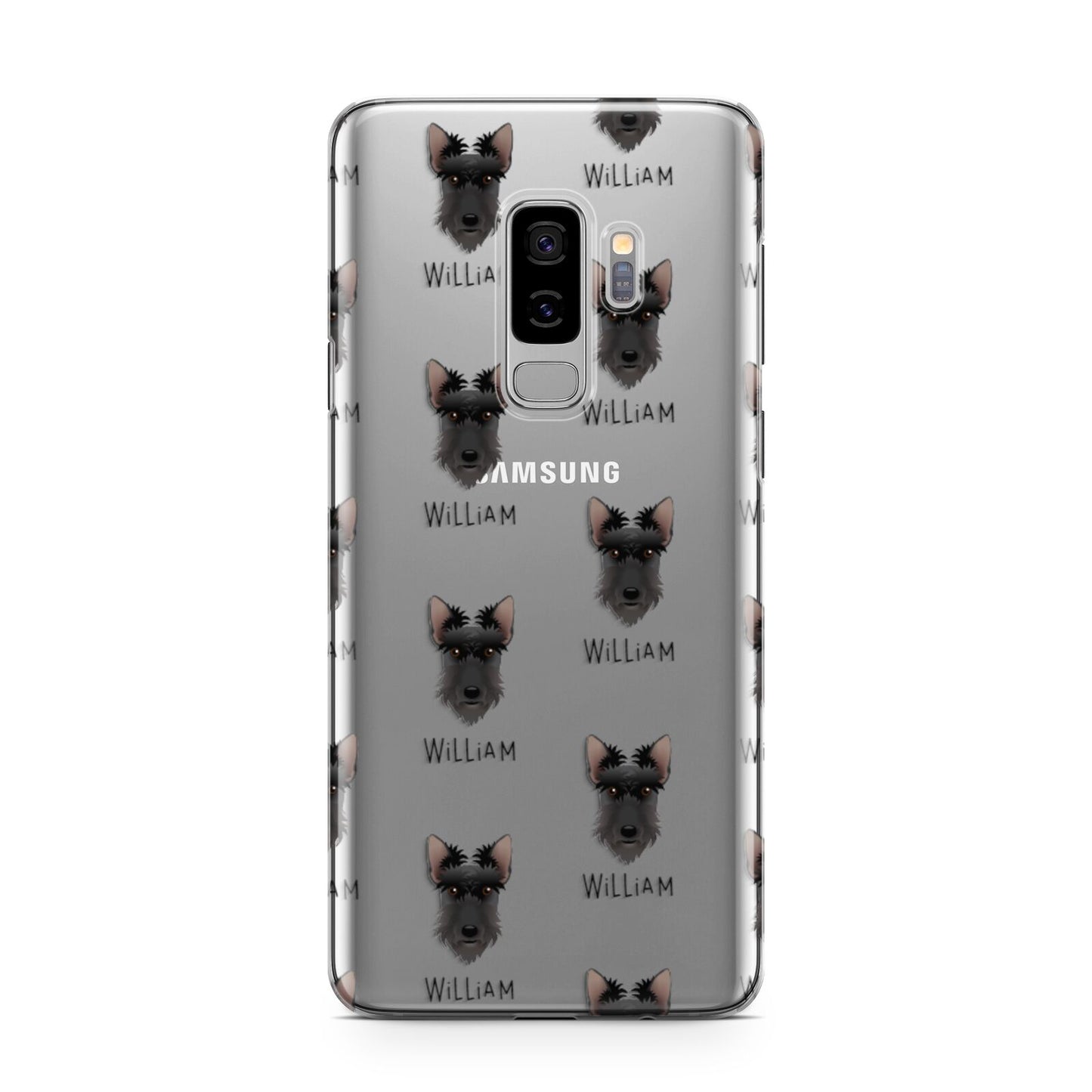 Scottish Terrier Icon with Name Samsung Galaxy S9 Plus Case on Silver phone