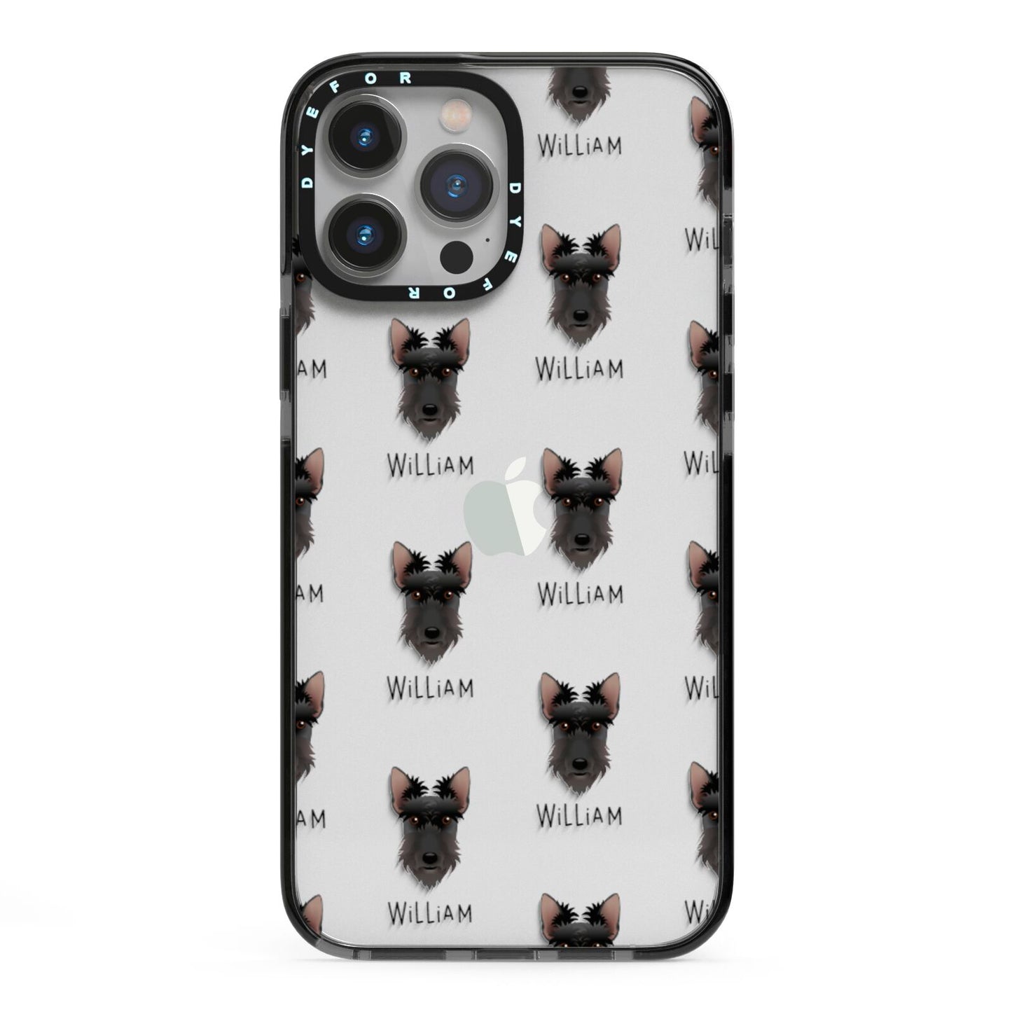 Scottish Terrier Icon with Name iPhone 13 Pro Max Black Impact Case on Silver phone
