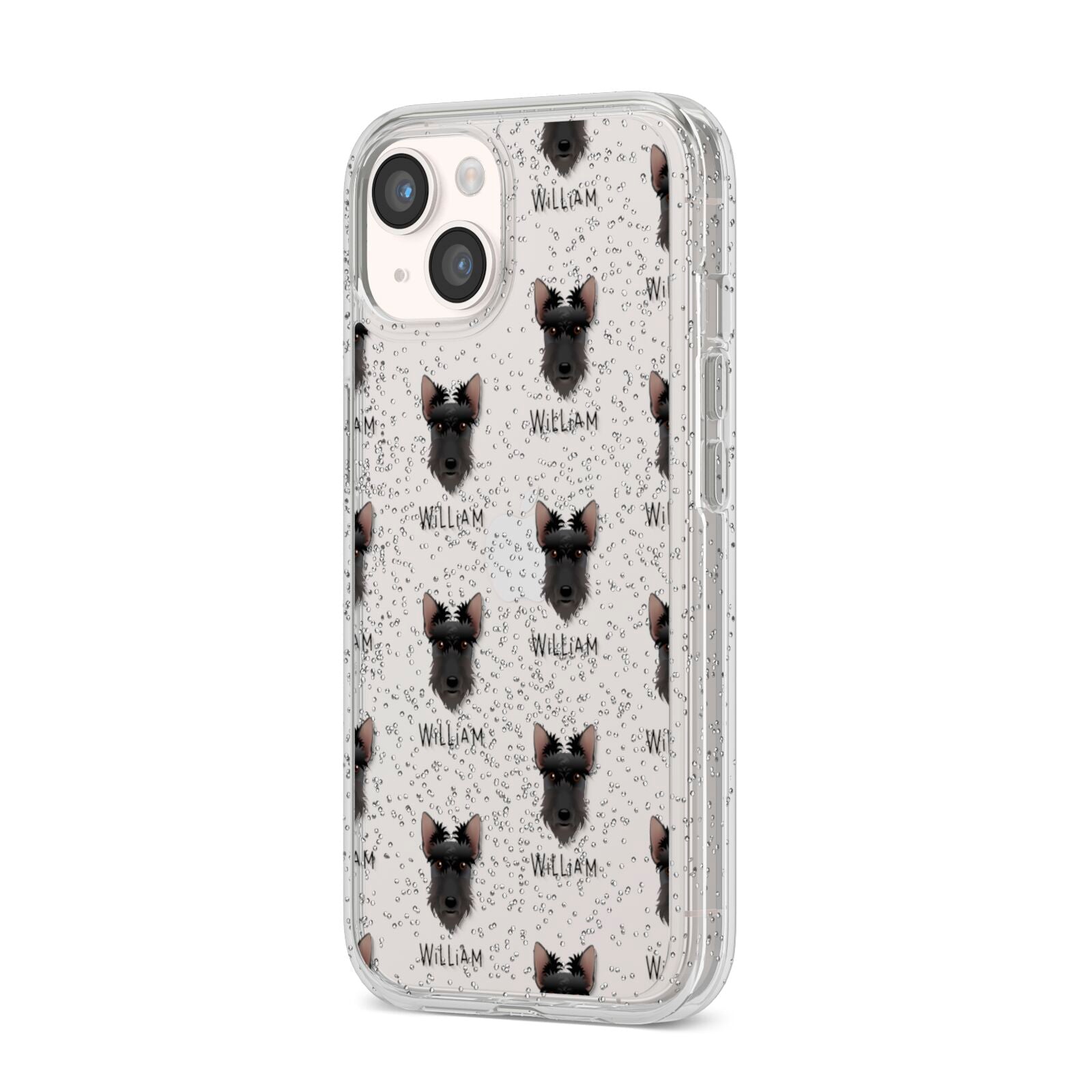 Scottish Terrier Icon with Name iPhone 14 Glitter Tough Case Starlight Angled Image