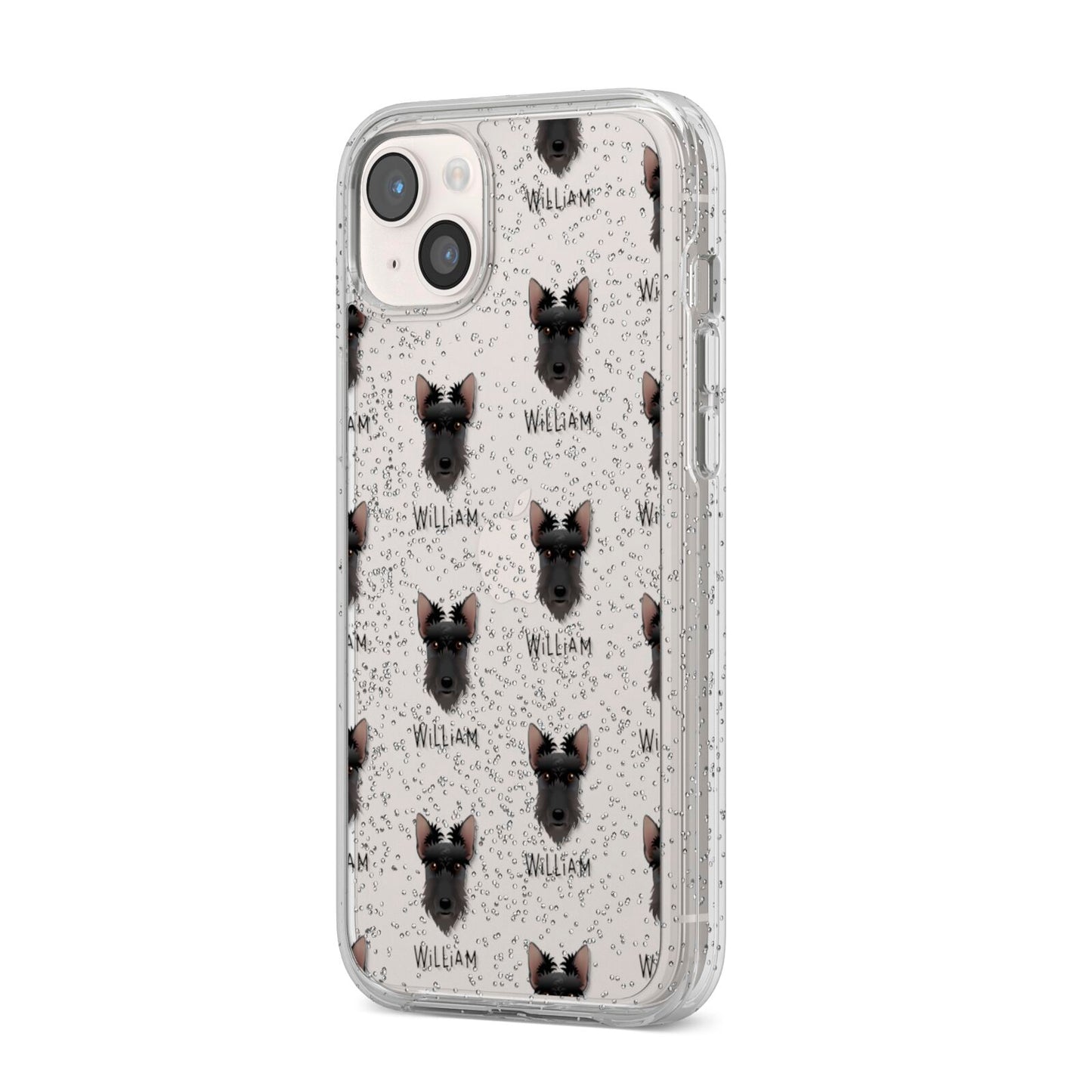 Scottish Terrier Icon with Name iPhone 14 Plus Glitter Tough Case Starlight Angled Image
