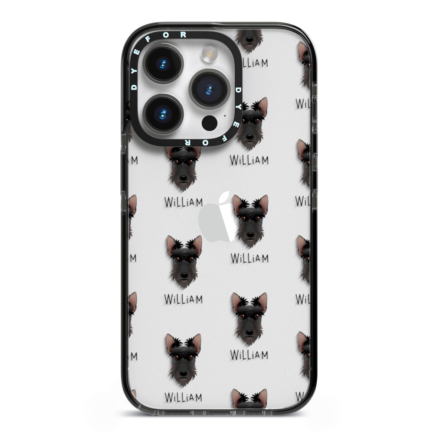 Scottish Terrier Icon with Name iPhone 14 Pro Black Impact Case on Silver phone